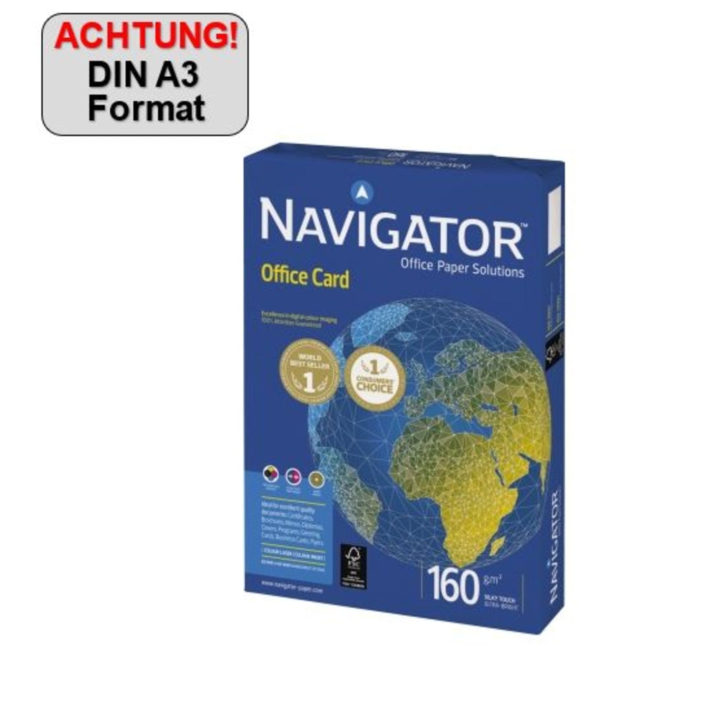 Navigator Kopierpapier Office Card DIN A3 160g/m² holzfrei hochweiß 250 Bl./Pack.