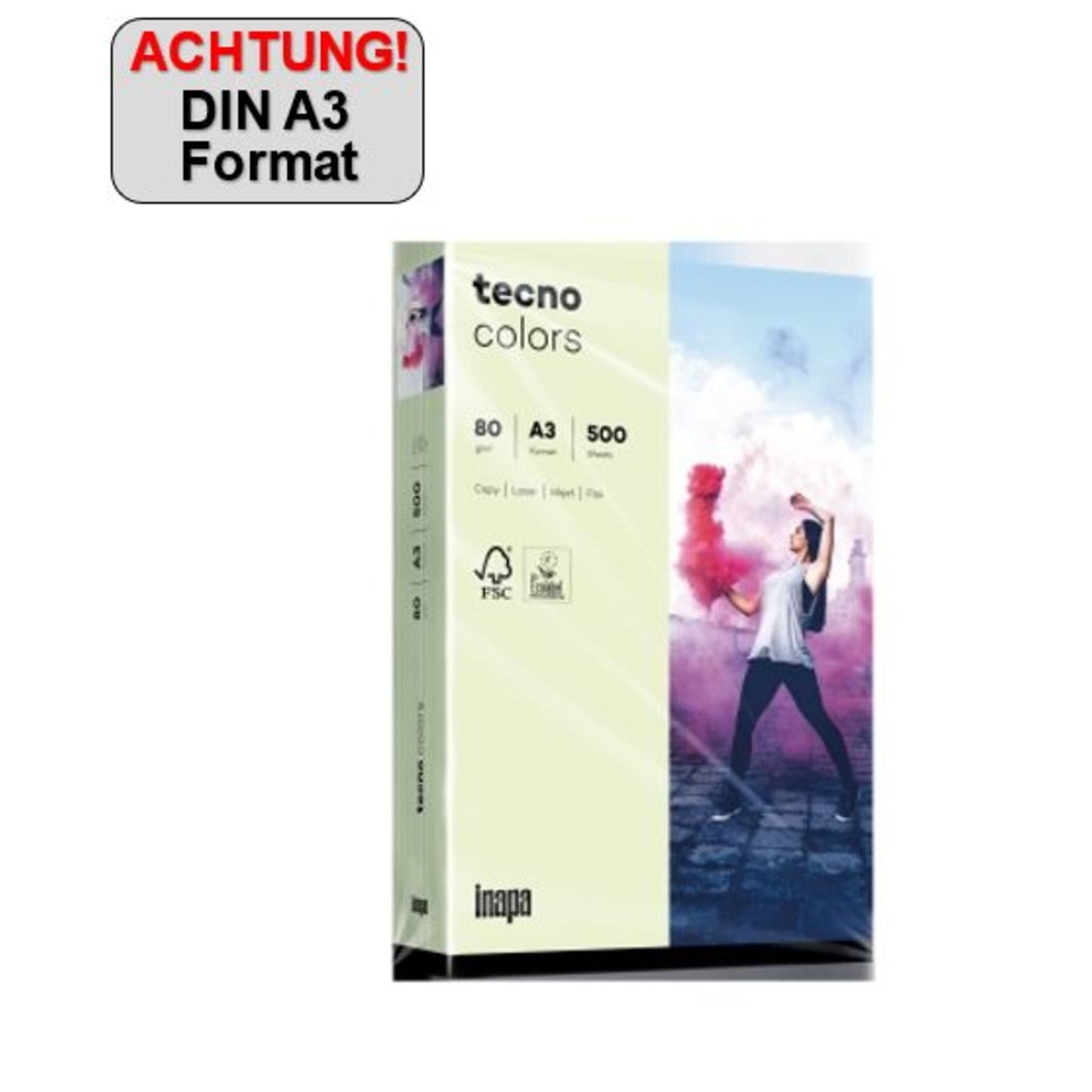 tecno Kopierpapier Colors DIN A3 80g/m² hellgrün 500 Bl./Pack.