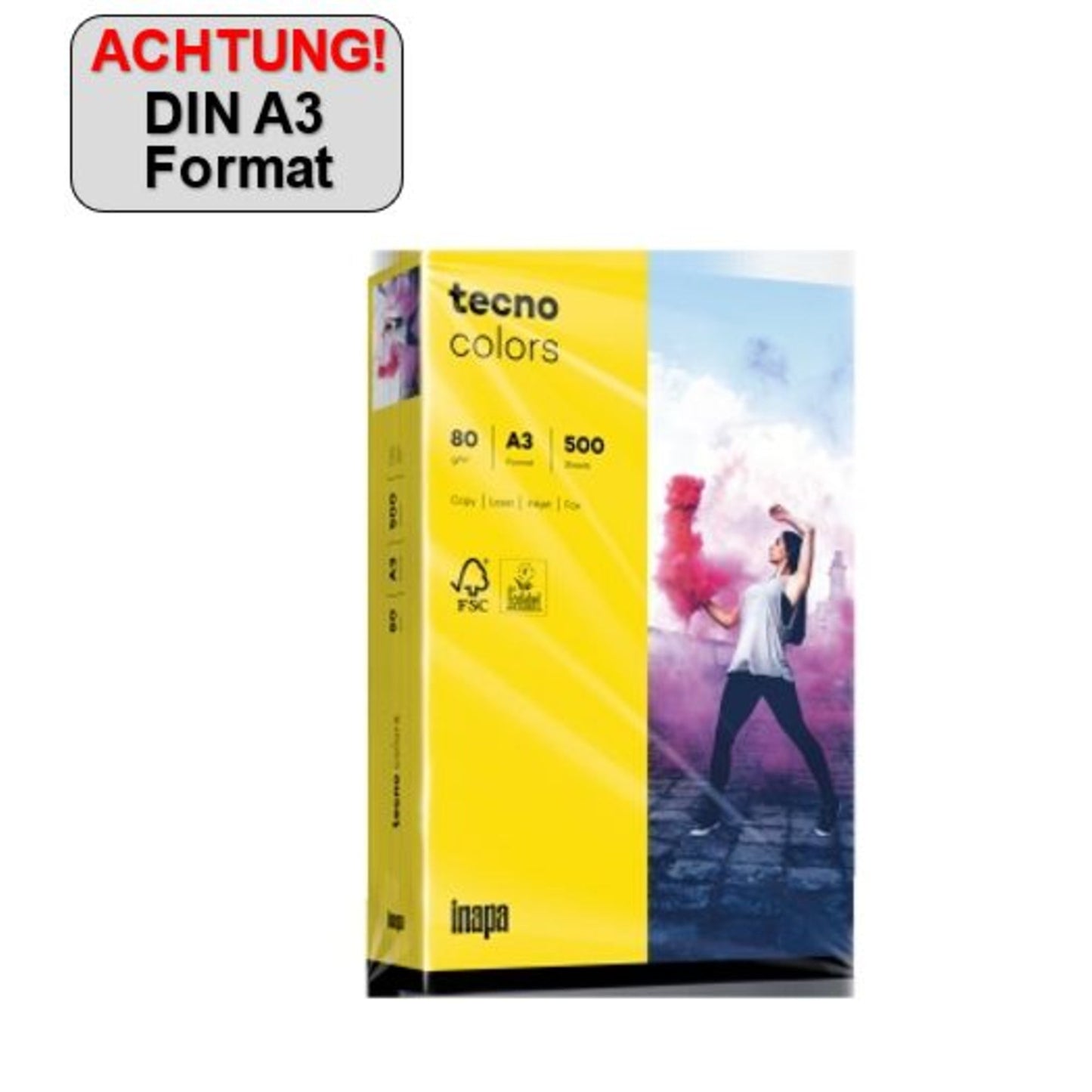 tecno Kopierpapier Colors DIN A3 80g/m² intensivgelb 500 Bl./Pack.