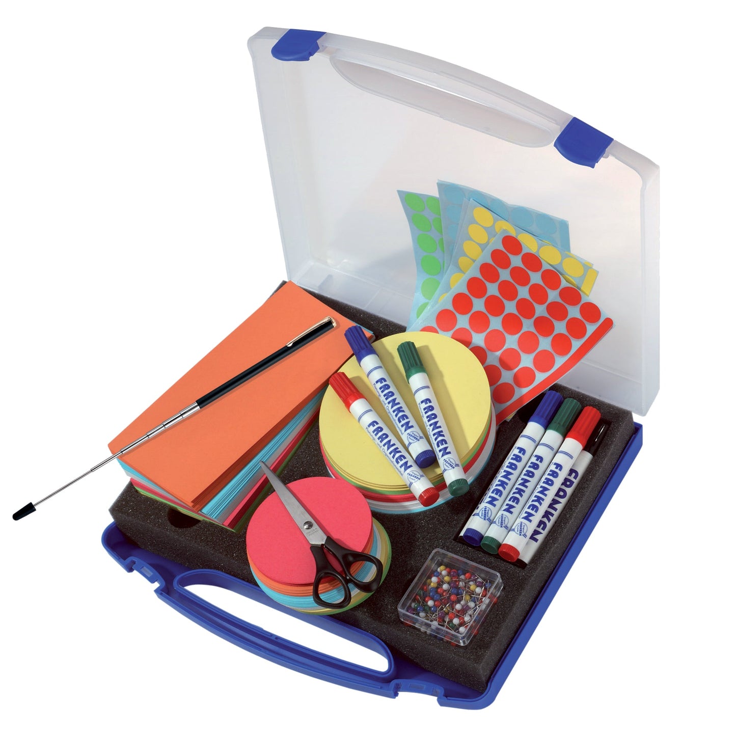 FRANKEN Moderationskoffer MINI 34,5 x 6 x 31 cm (B x H x T) Kunststoff blau/transparent