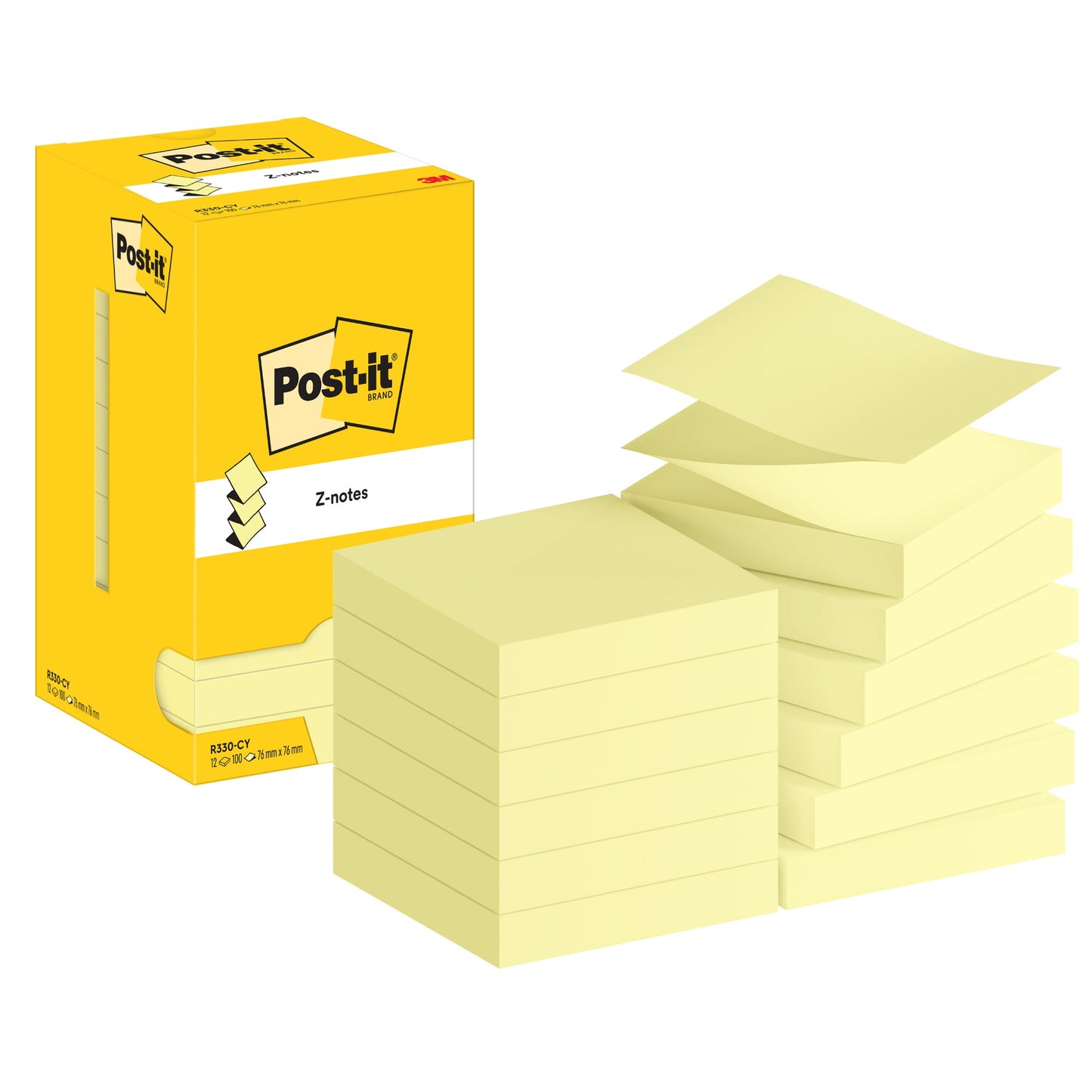 Post-it® Haftnotiz Z-Notes 76 x 76 mm (B x H) gelb 100 Bl./Block 12 Block/Pack.