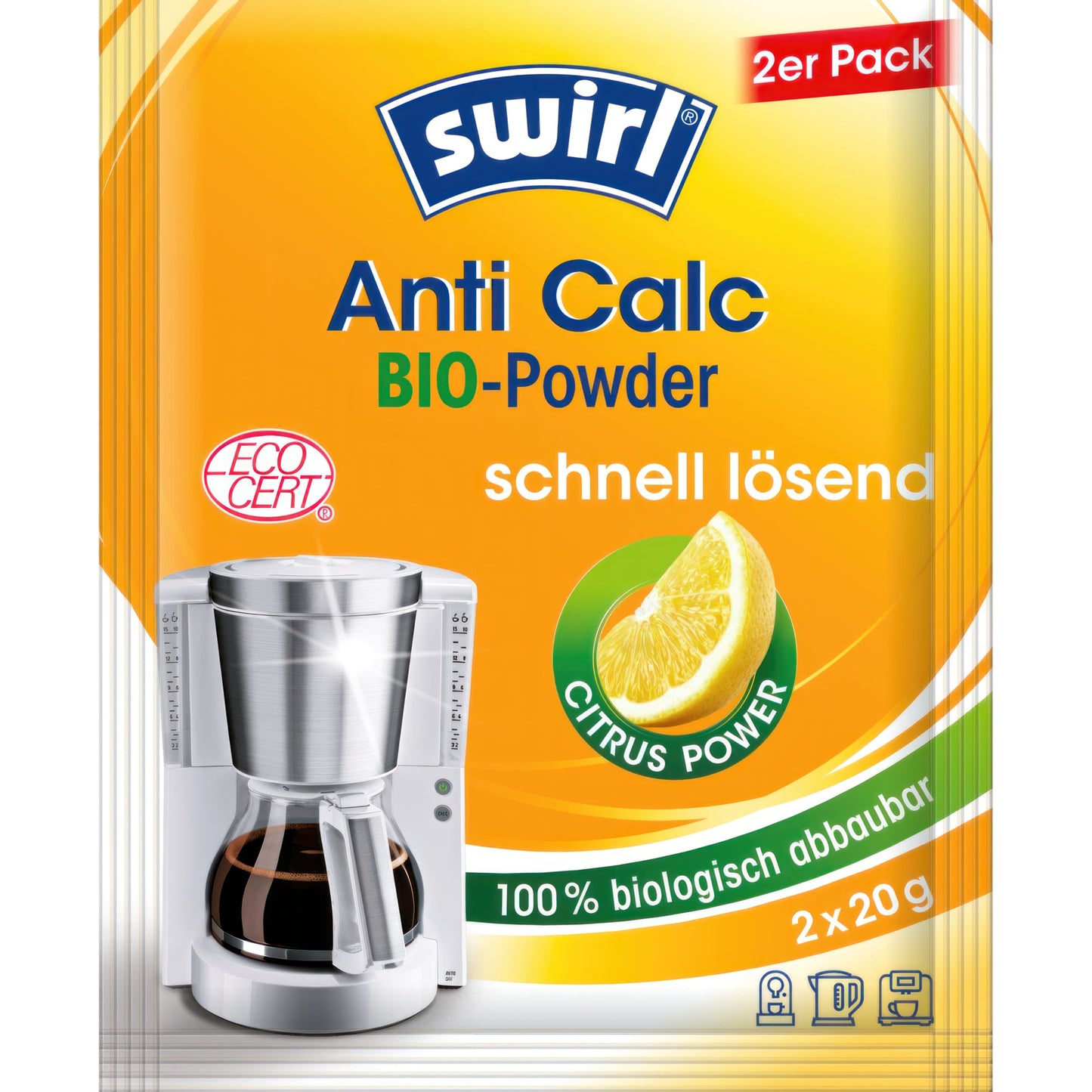Swirl Entkalker Anti Calc Bio Powder Pulver 2,2 Beutel 2 x 20 g/Pack.