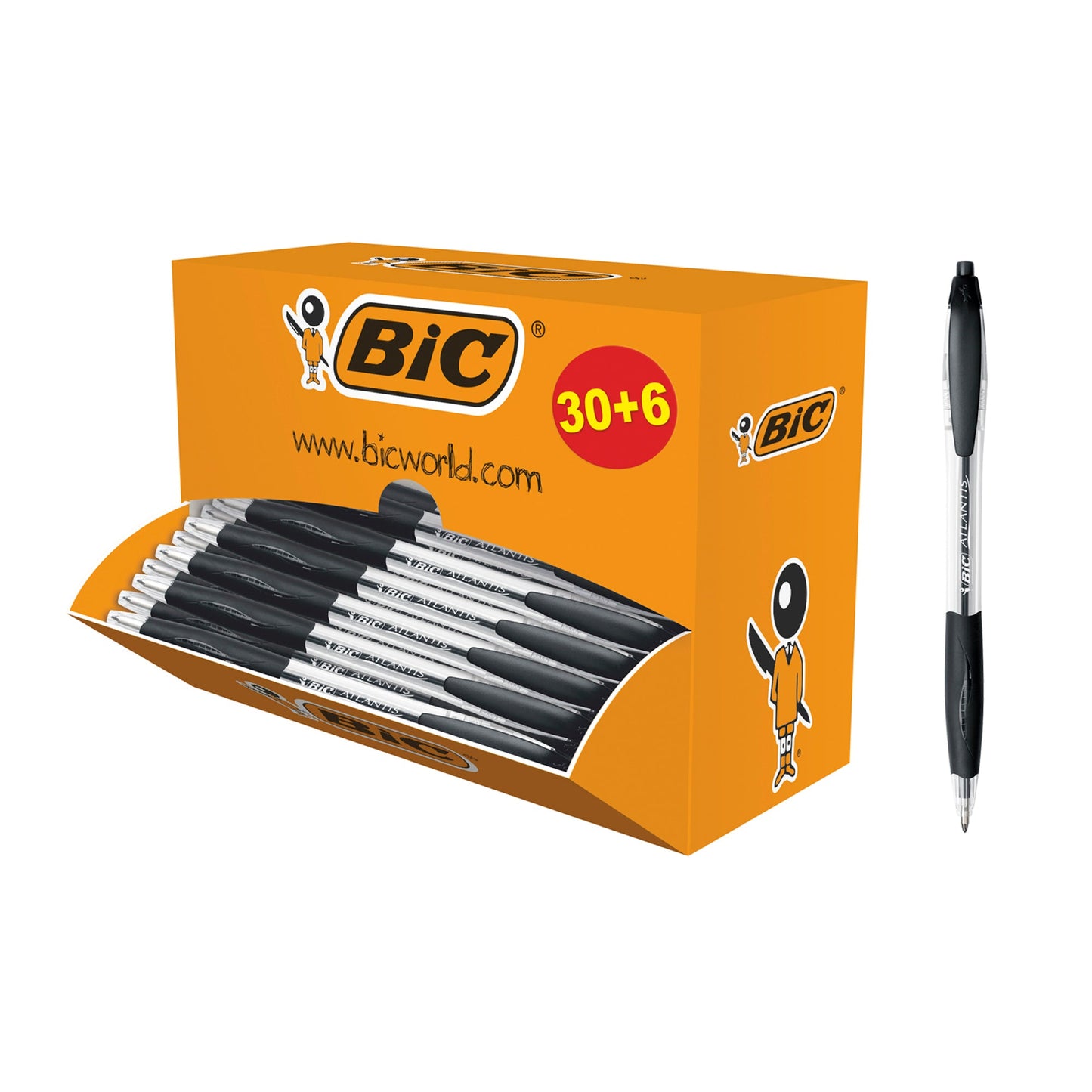 BIC® Kugelschreiber ATLANTIS® Classic 0,4mm schwarz Mine auswechselbar dokumentenecht Schaftfarbe: transparent 36 St./Pack.