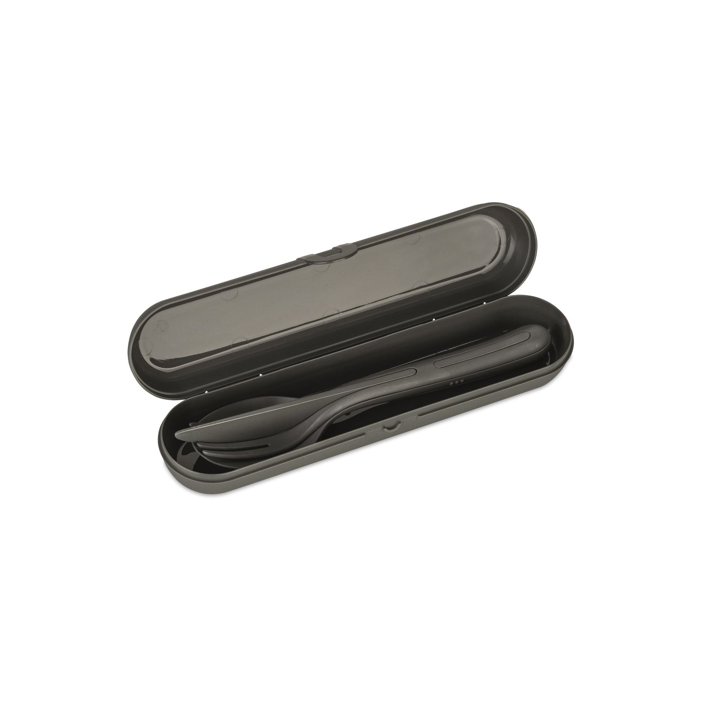 Koziol Besteckgarnitur KLIKK READY Mehrweg je 1 x Messer, Gabel, Löffel, Besteck Etui TPE Kunststoff nature ash grey
