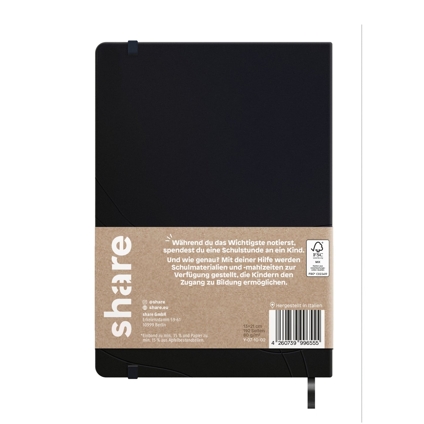 share Notizbuch DIN A5 blanko schwarz 96 Bl.