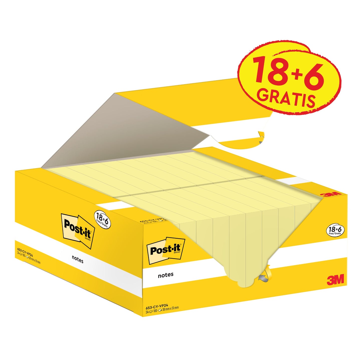 Post-it® Haftnotiz Notes Promotion 38 x 51 mm (B x H) gelb 100 Bl./Block 24 Block/Pack.