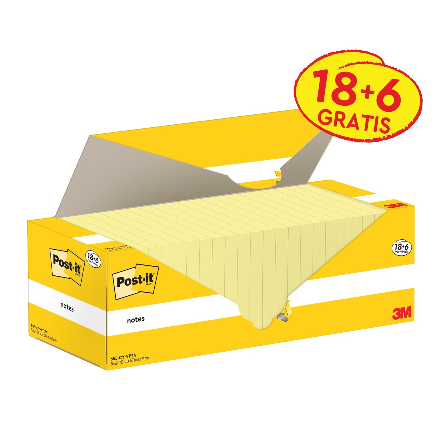 Post-it® Haftnotiz Notes Promotion 76 x 76 mm (B x H) gelb 100 Bl./Block 24 Block/Pack.