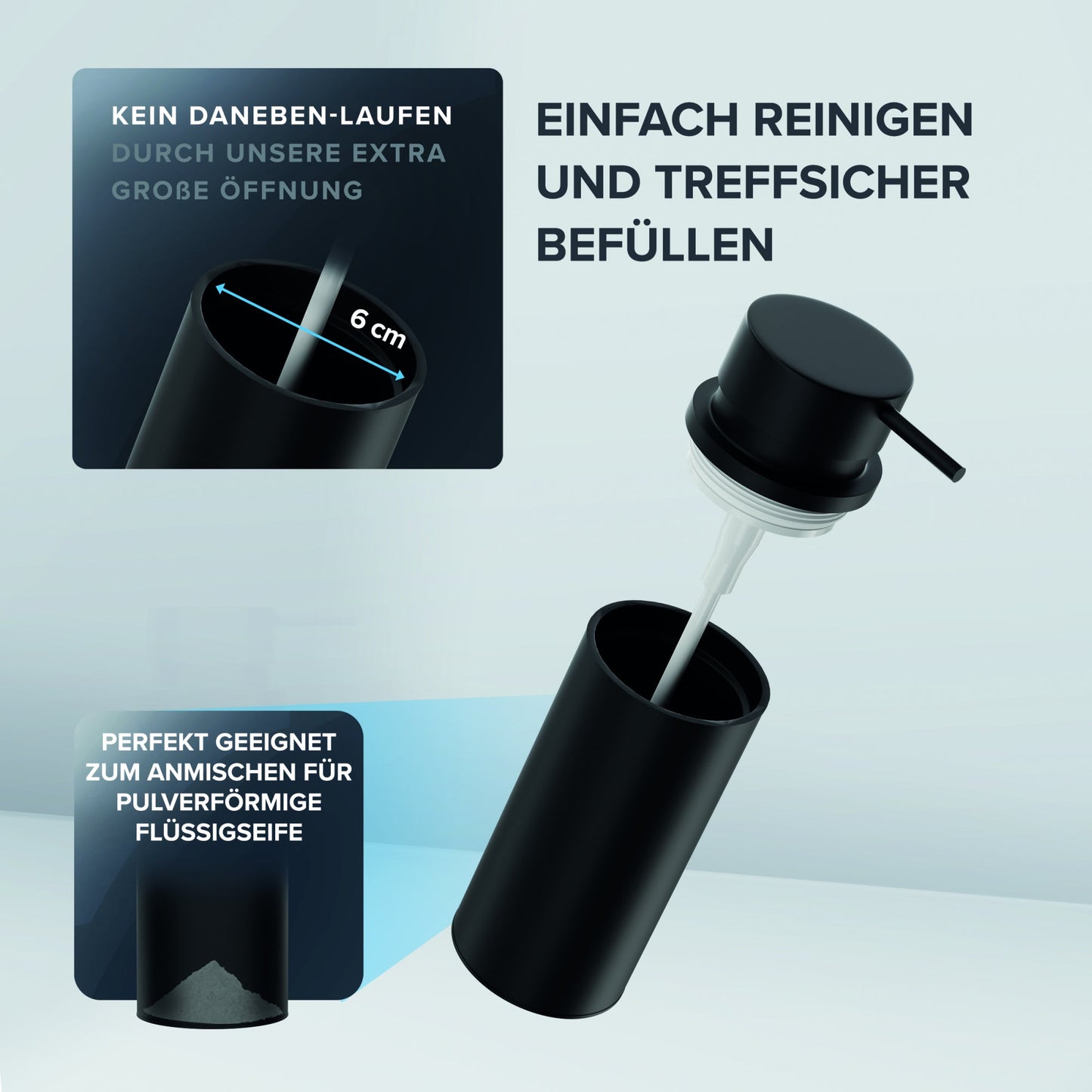ovimar Seifenspender Haja 6 x 8 x 14 cm (B x H x T) 0,35l Edelstahl/Kunststoff schwarz