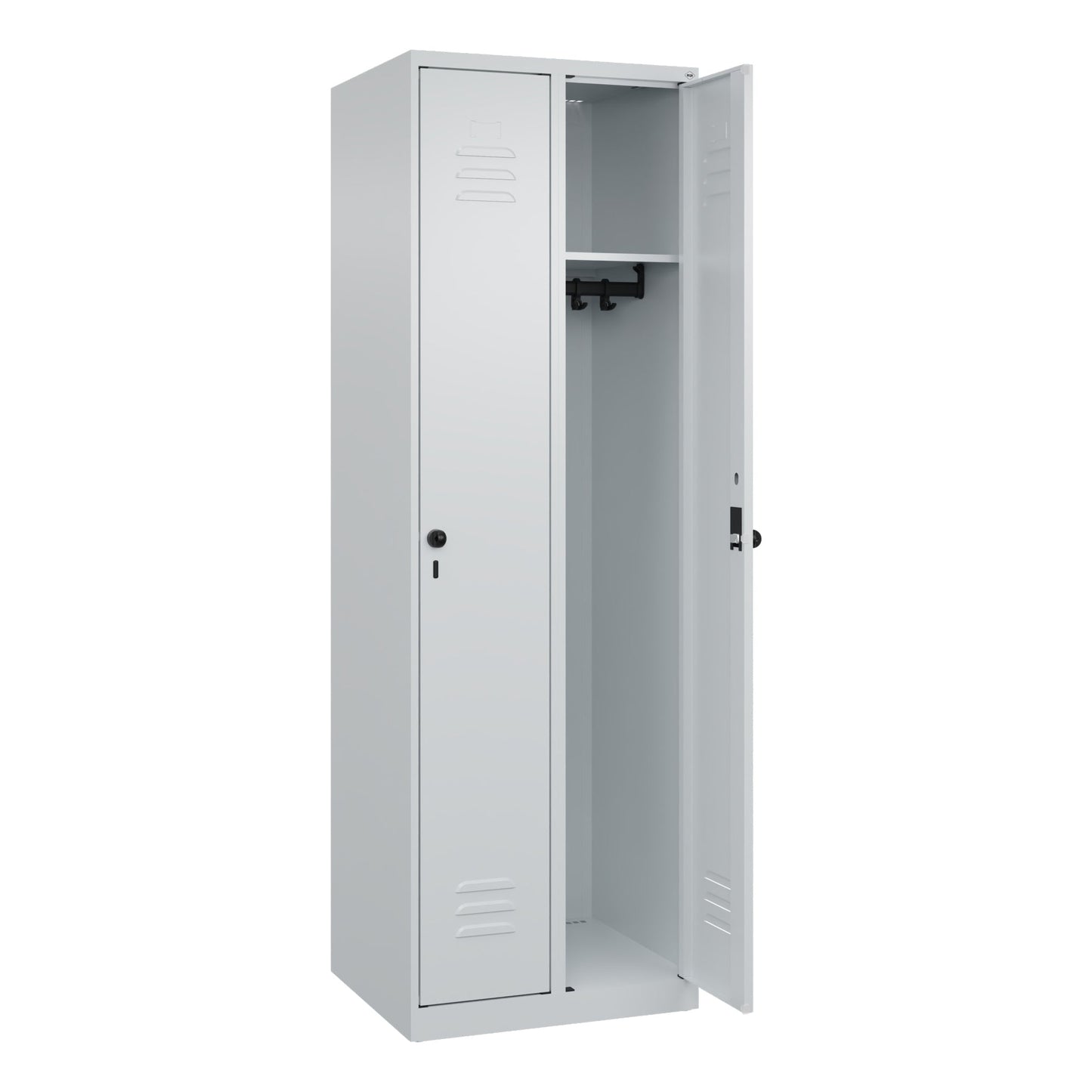 C+P Kleiderspind Classic PLUS 600 x 1.850 x 500 mm (B x H x T) 2 Abteile Stahl Farbe der Front: lichtgrau Farbe des Korpus: lichtgrau