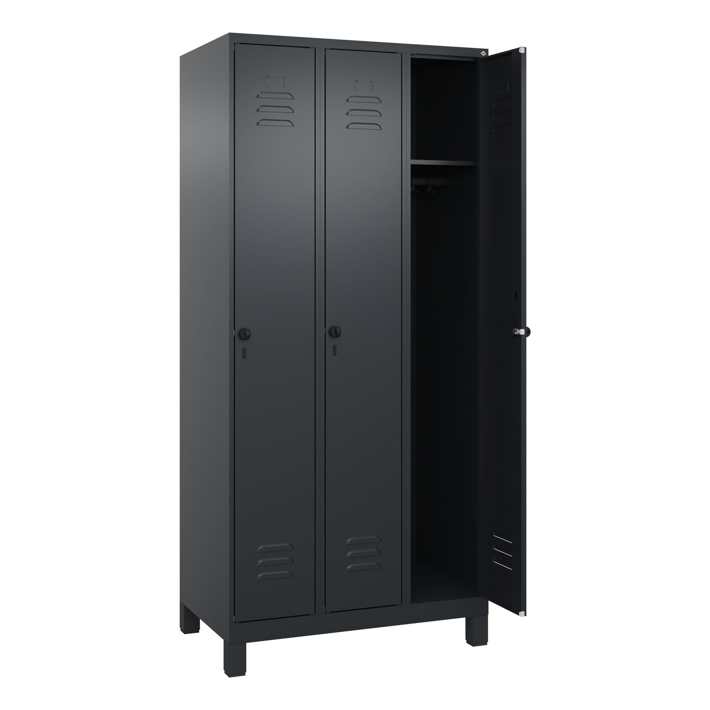 C+P Kleiderspind Classic PLUS 900 x 1.950 x 500 mm (B x H x T) 3 Abteile Stahl Farbe der Front: schwarzgrau Farbe des Korpus: schwarzgrau