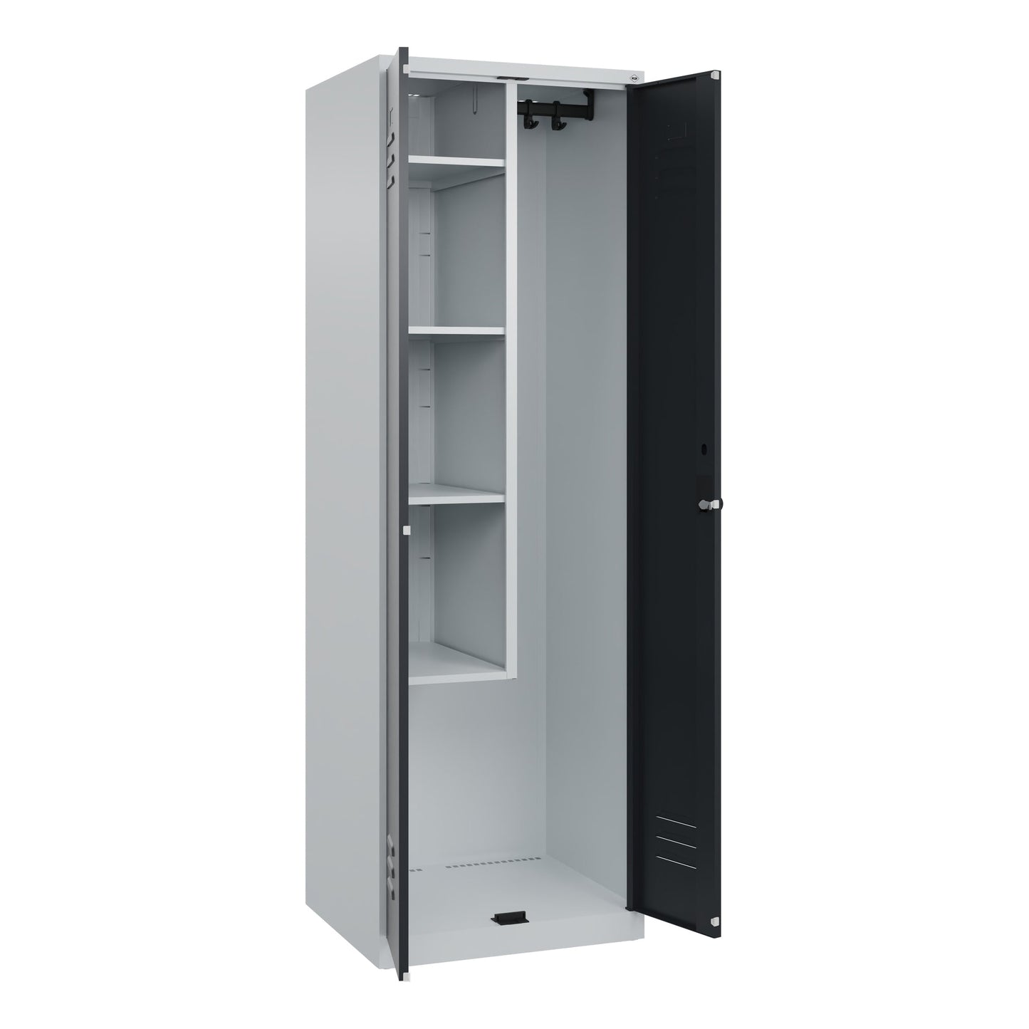 C+P Putzmittelschrank Classic PLUS 600 x 1.850 x 500 mm (B x H x T) Stahl Farbe der Front: schwarzgrau Farbe des Korpus: lichtgrau