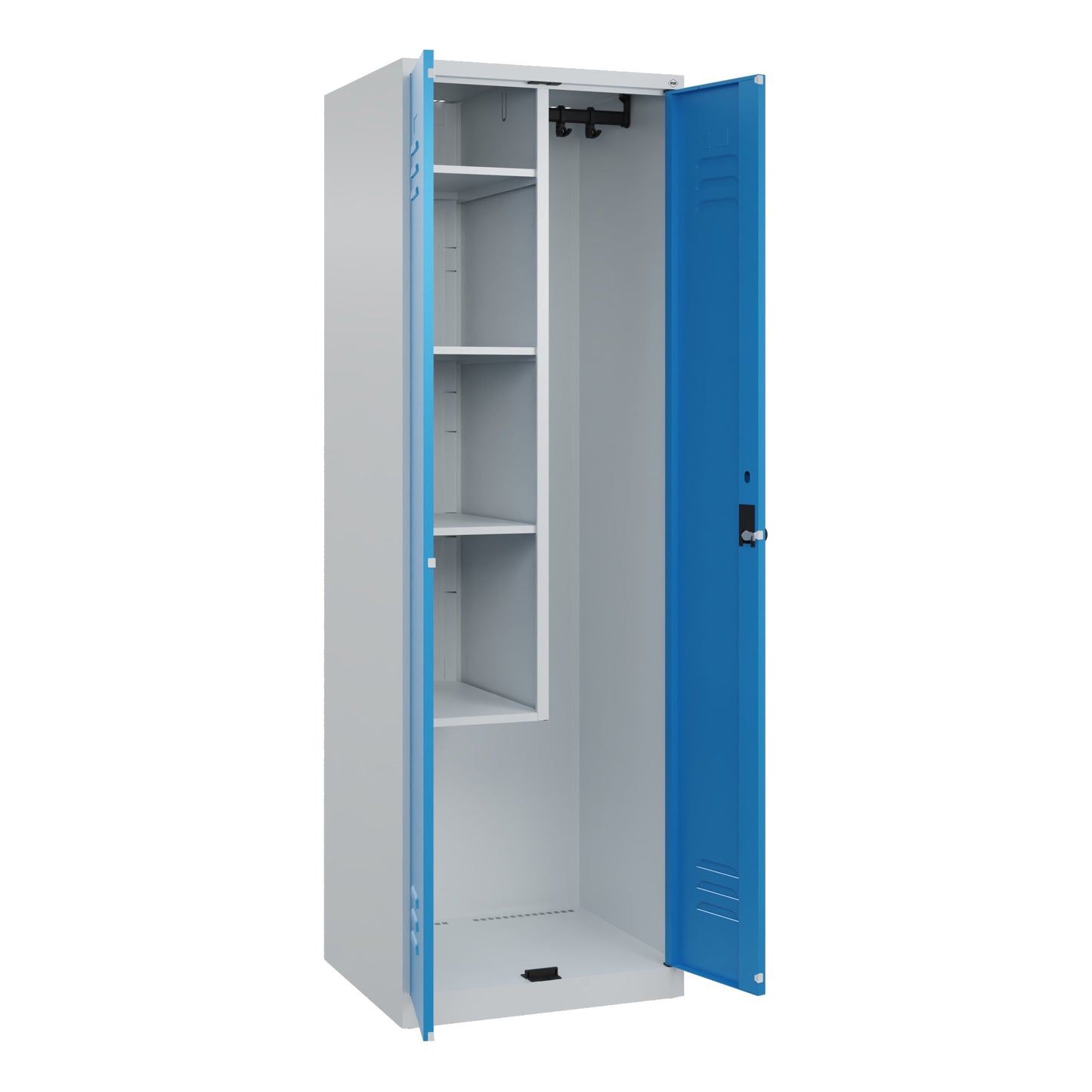 C+P Putzmittelschrank Classic PLUS 600 x 1.850 x 500 mm (B x H x T) Stahl Farbe der Front: lichtblau Farbe des Korpus: lichtgrau