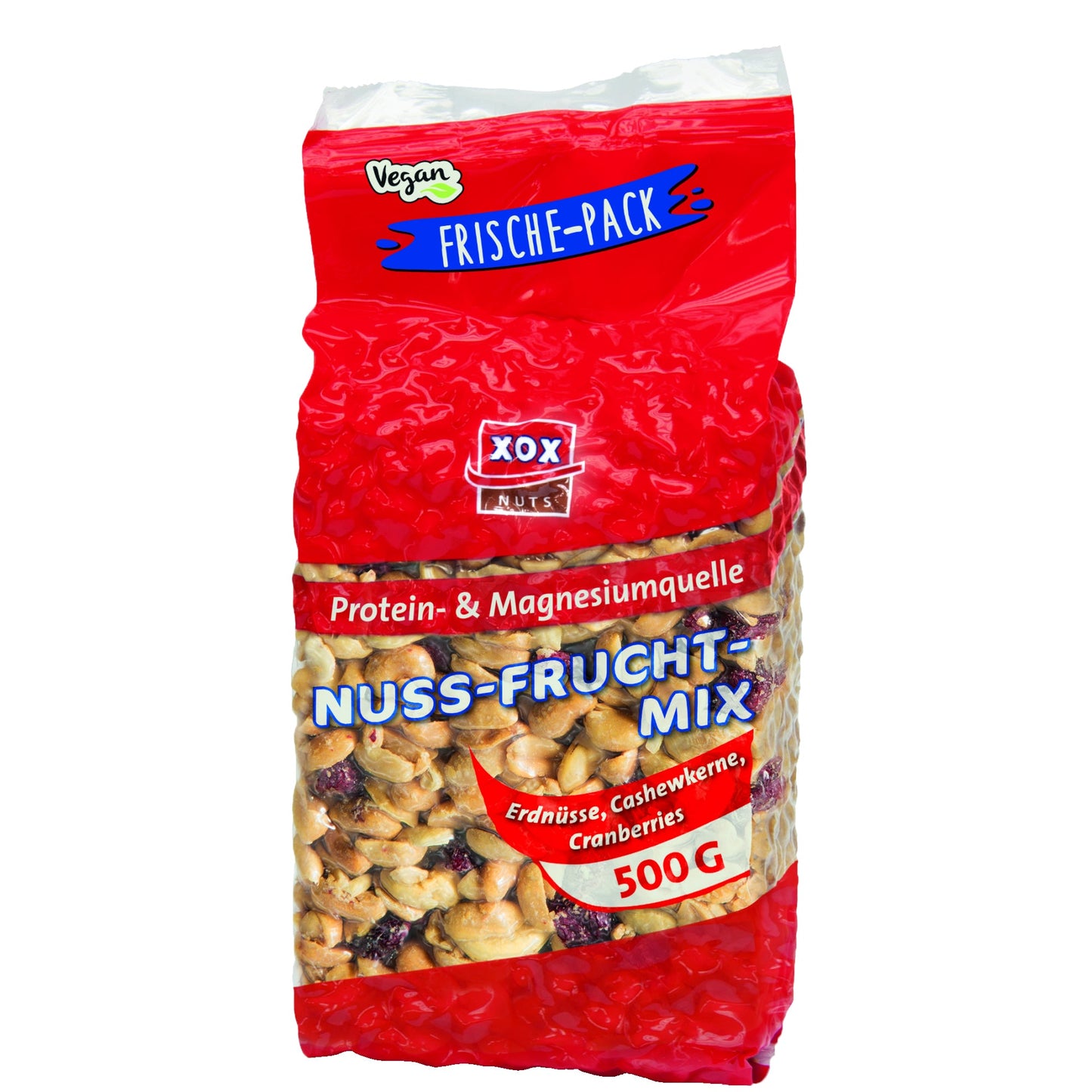 XOX Nussmischung geröstete Erdnüsse, knackige Cashewkerne, ofengebackene Crunchy Cranberries 500 g/Pack.