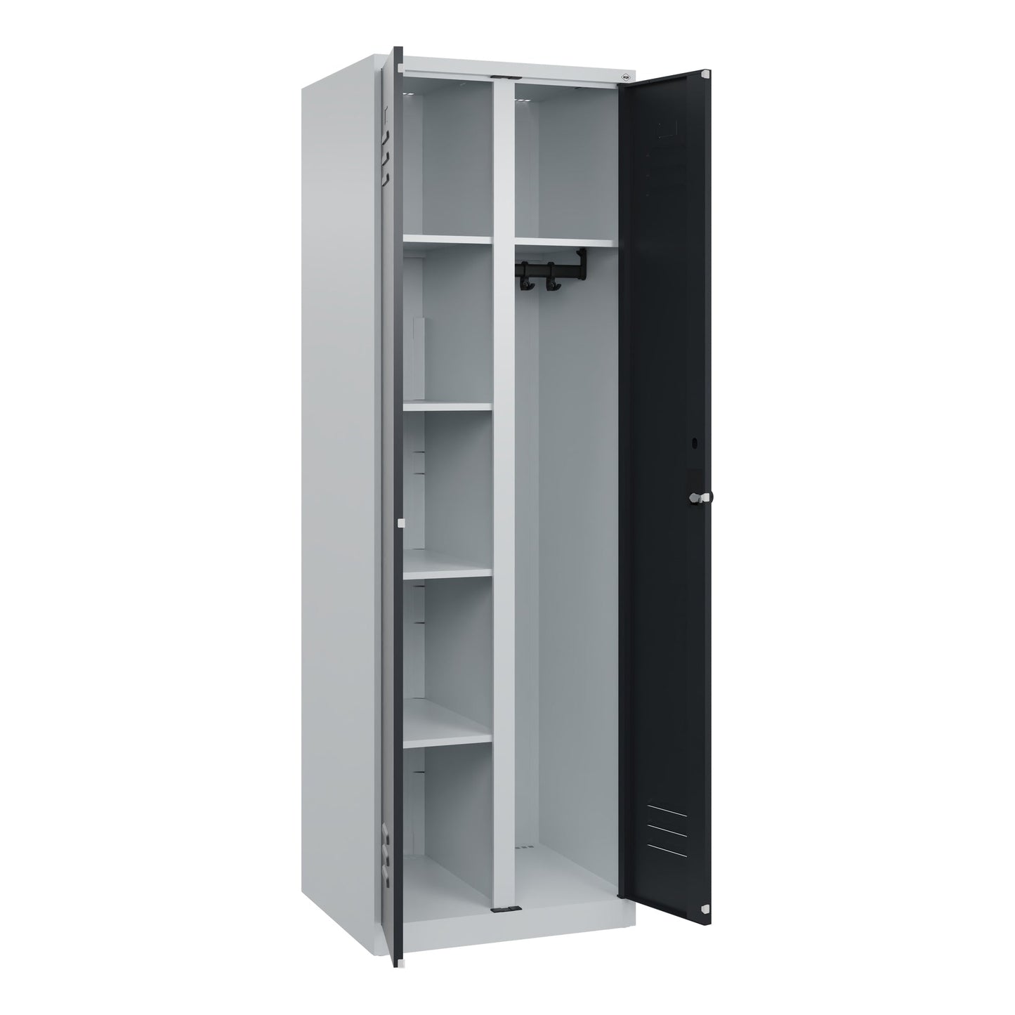 C+P Garderobenschrank Classic PLUS 600 x 1.850 x 500 mm (B x H x T) Stahl Farbe der Front: schwarzgrau Farbe des Korpus: lichtgrau