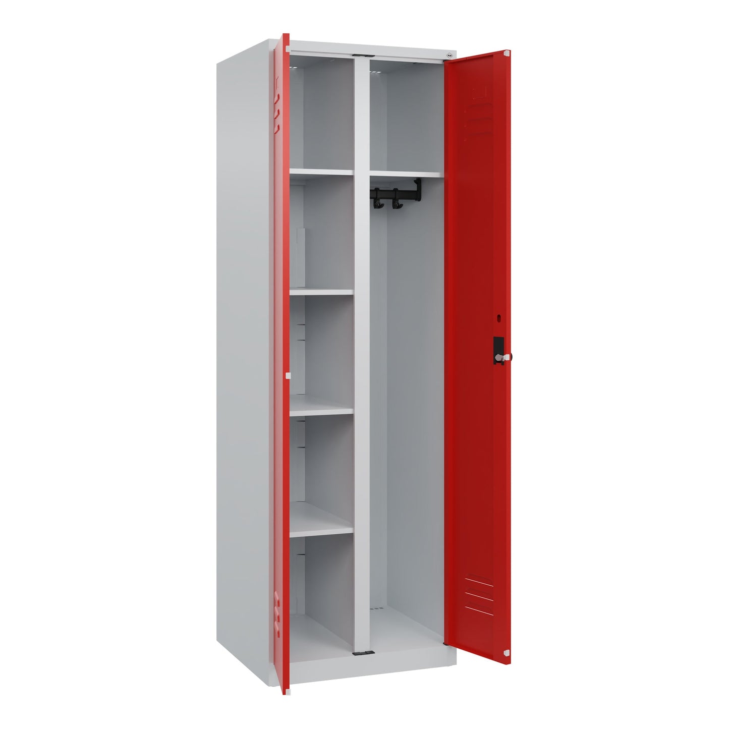 C+P Garderobenschrank Classic PLUS 600 x 1.850 x 500 mm (B x H x T) Stahl Farbe der Front: verkehrsrot Farbe des Korpus: lichtgrau