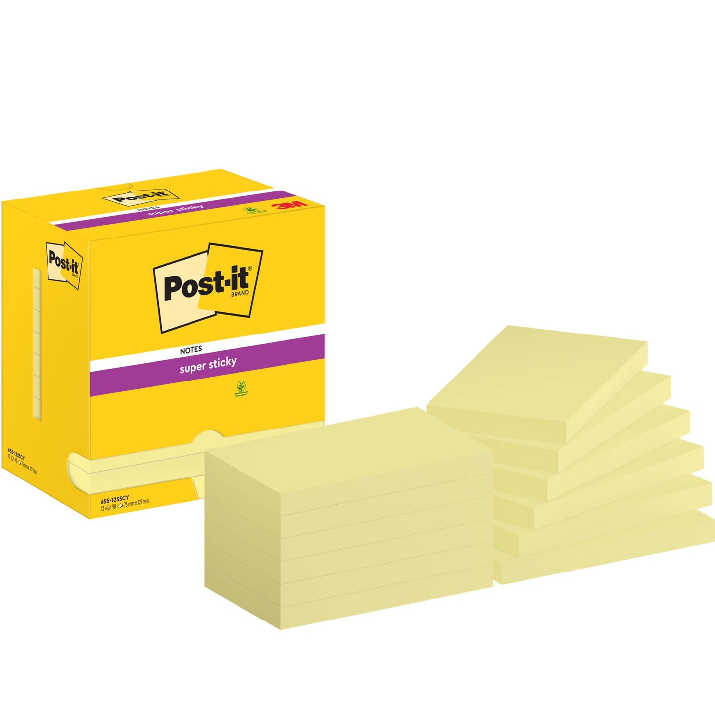 Post-it® Haftnotiz Super Sticky Notes 127 x 76 mm (B x H) gelb 90 Bl./Block 12 Block/Pack.