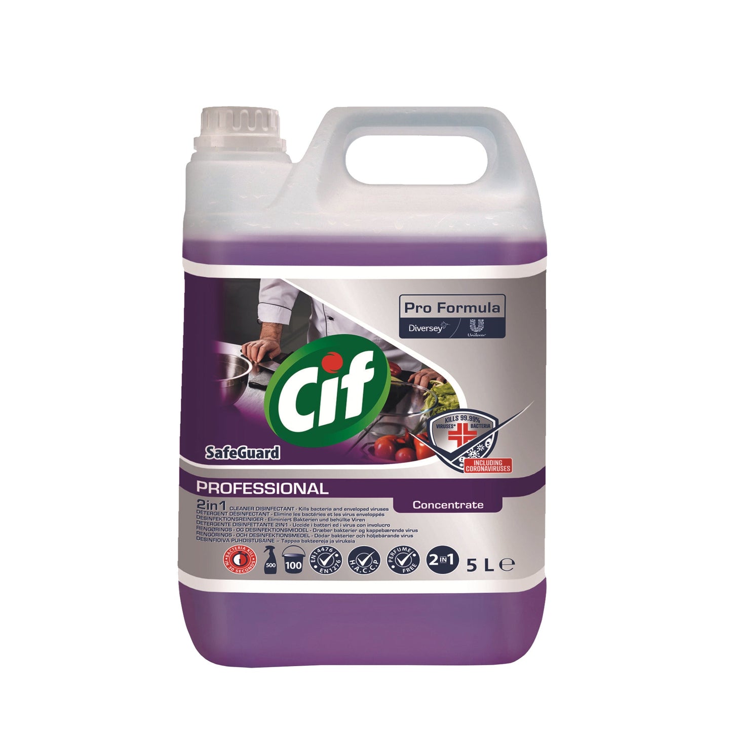 CIF Desinfektionsreiniger Professional Safeguard 2in1 Bakterien, Hefe, umhüllte Viren 11 Kanister Kunststoff 5l