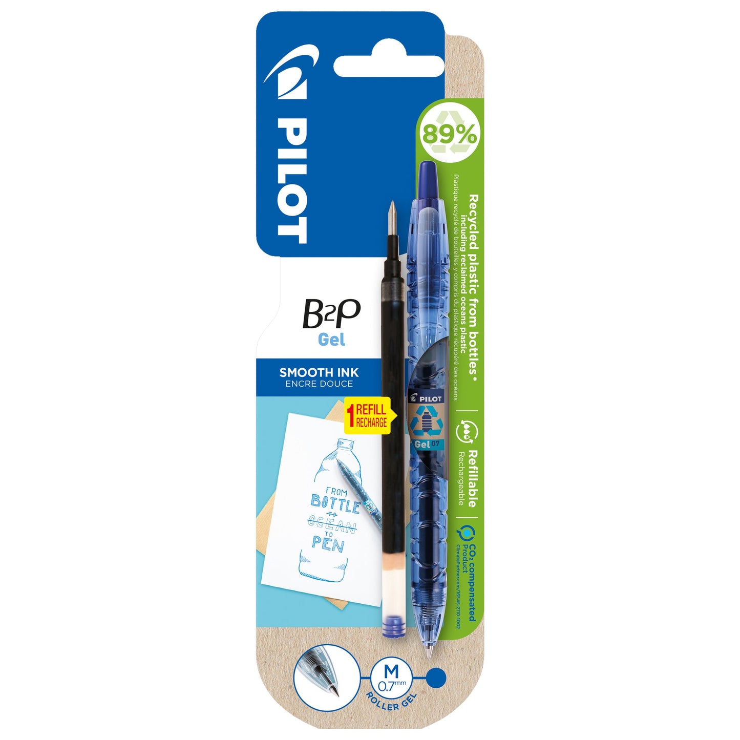 PILOT Gelschreiber B2P Bottle 2 Pen 0,4mm blau inkl. Mine blau