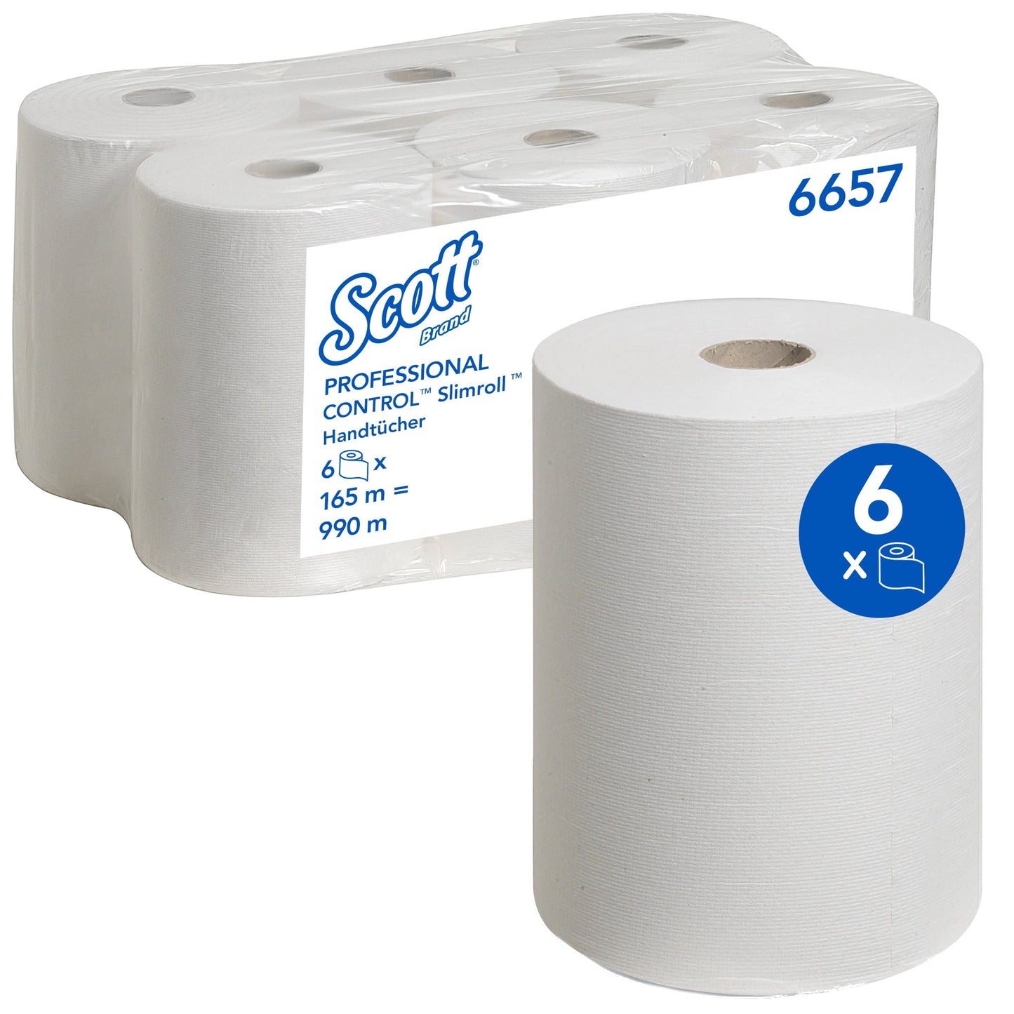 Scott® Handtuchrolle SlimrollT 19,8 cm x 165 m (B x L) AirflexT, 56 % recyclebar weiß 6 Rl./Pack.