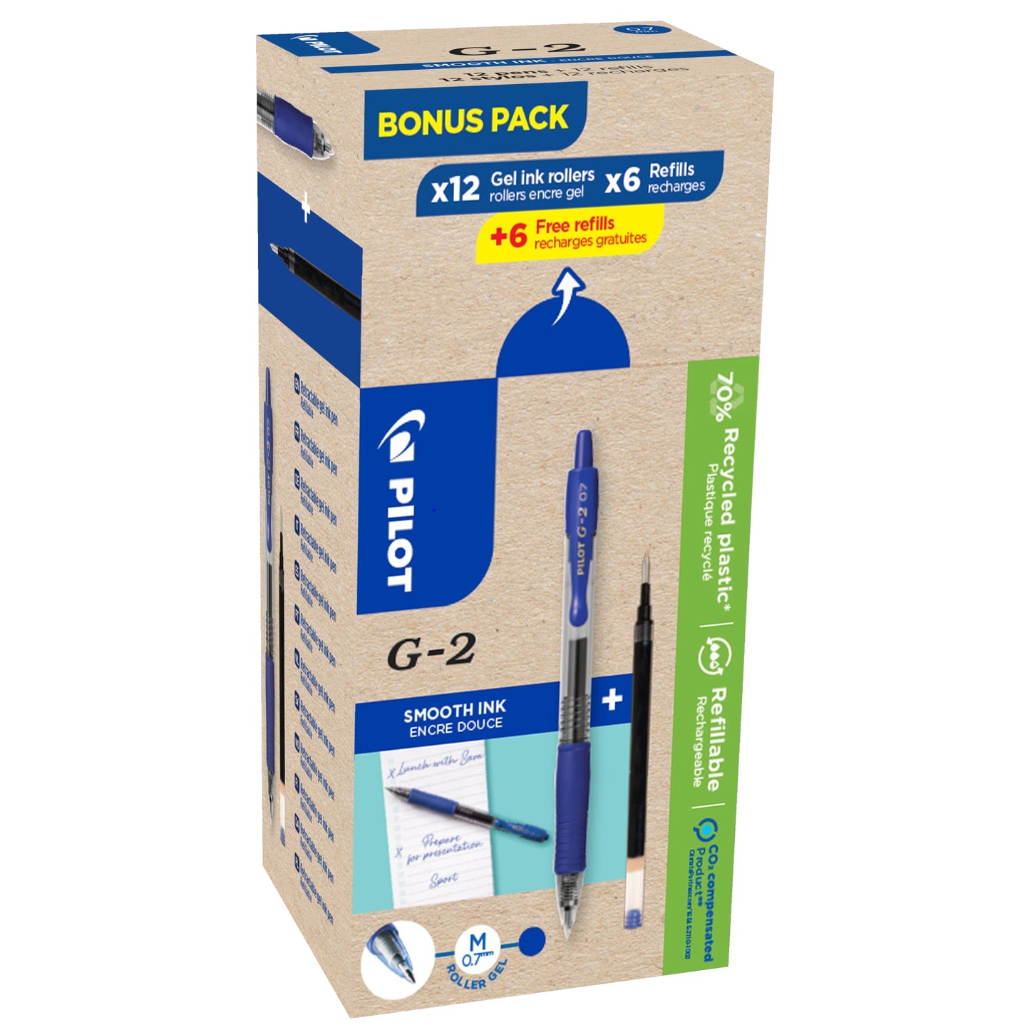 PILOT Gelschreiber G2-7 0,4mm blau inkl. 12 Ersatzminen 12 St./Pack.