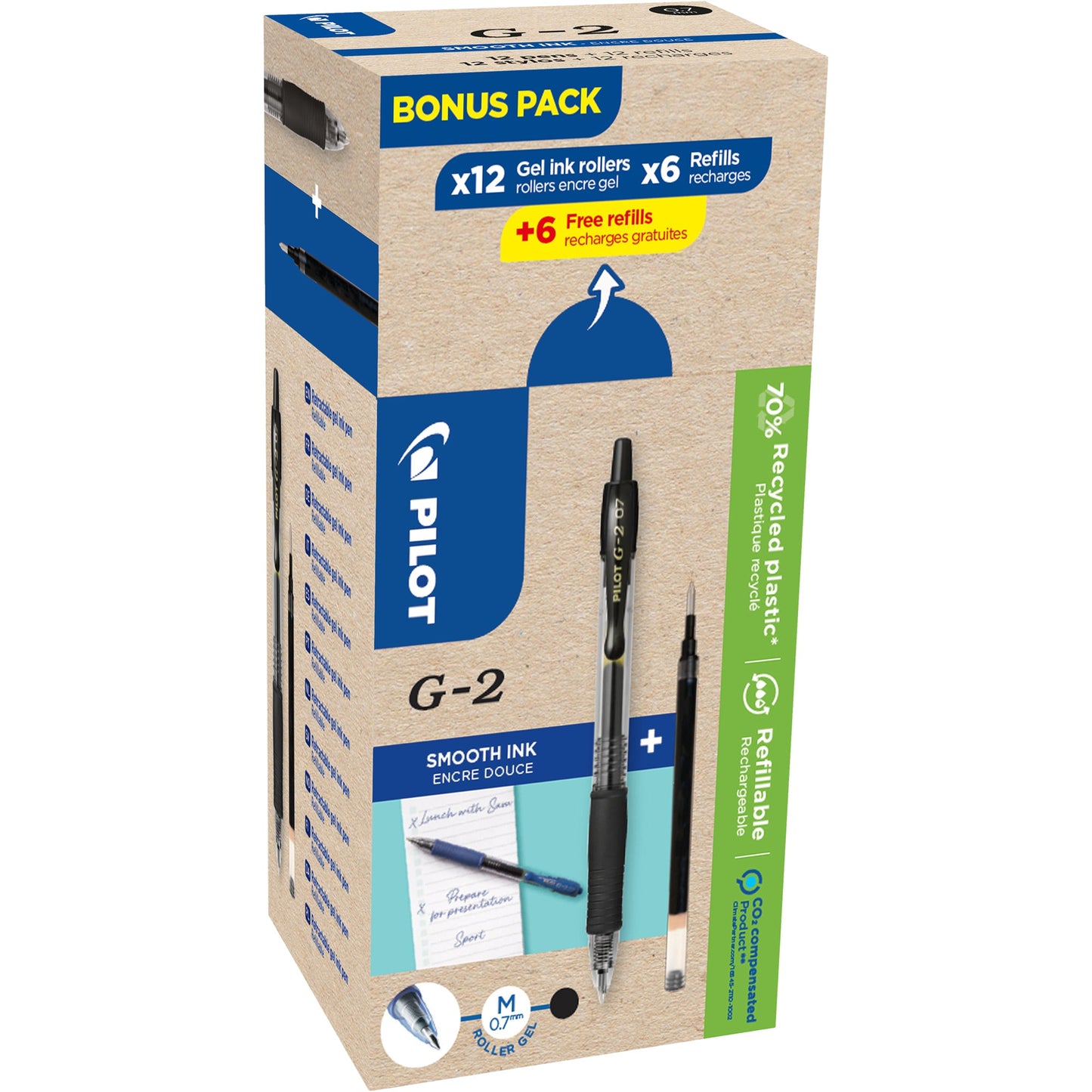 PILOT Gelschreiber G2-7 0,4mm schwarz inkl. 12 Ersatzminen 12 St./Pack.