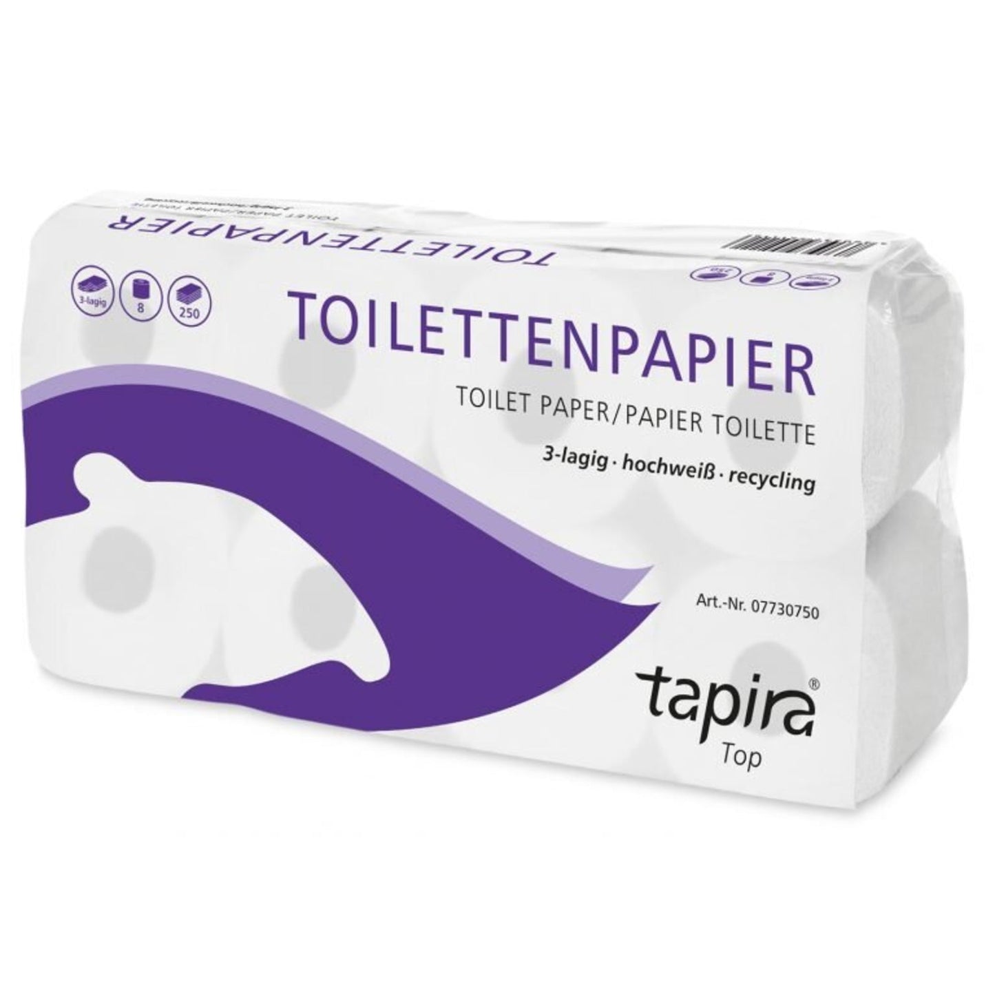 tapira Toilettenpapier Top 3-lagig hochweiß 250 Bl./Rl. 8 x 8 Rl./Pack.