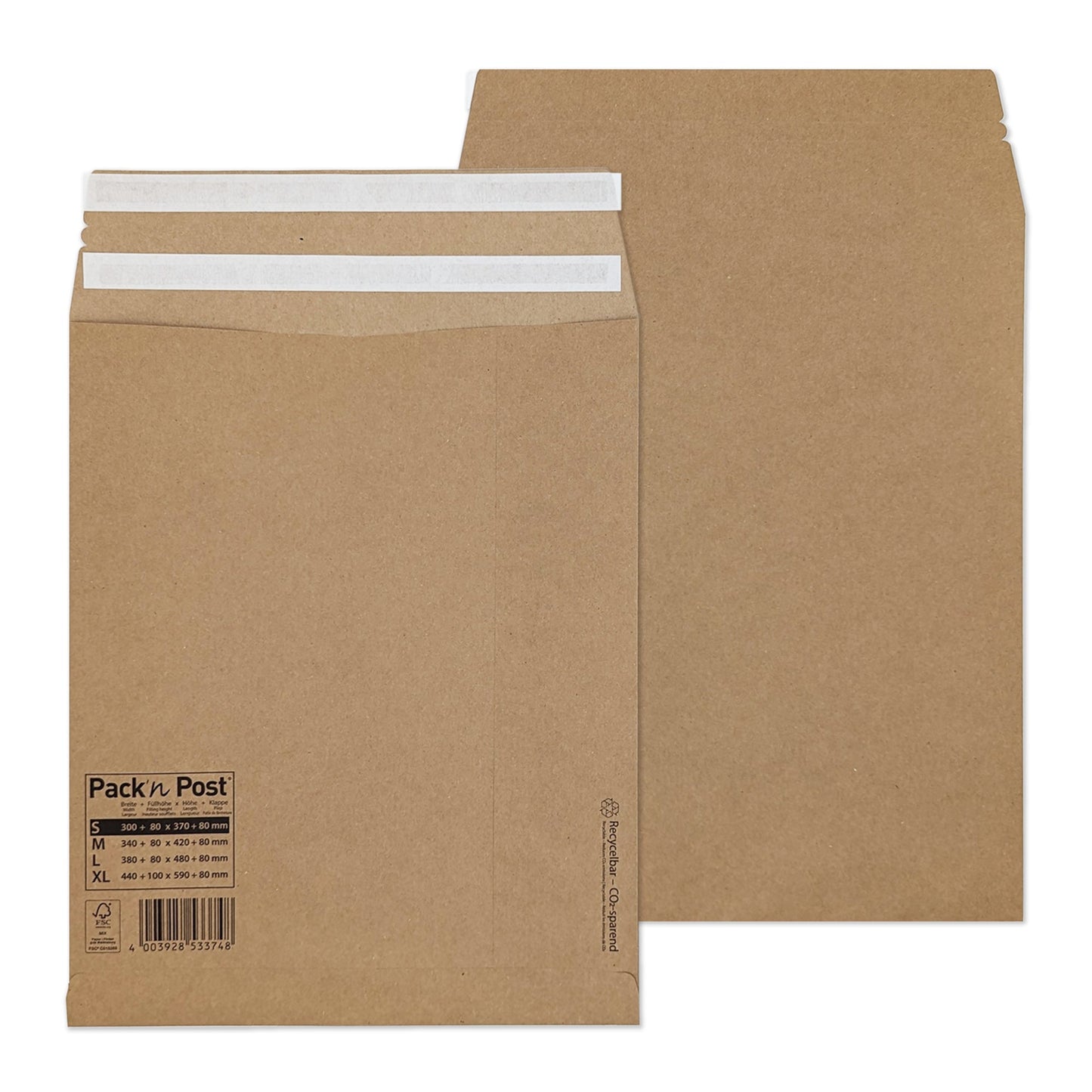 Faltentasche eCommerce 300 x 370 mm (B x H) ohne Fenster 110g/m² mit Haftklebung Kraftpapier, 70 % recycelt braun 250 St./Pack.
