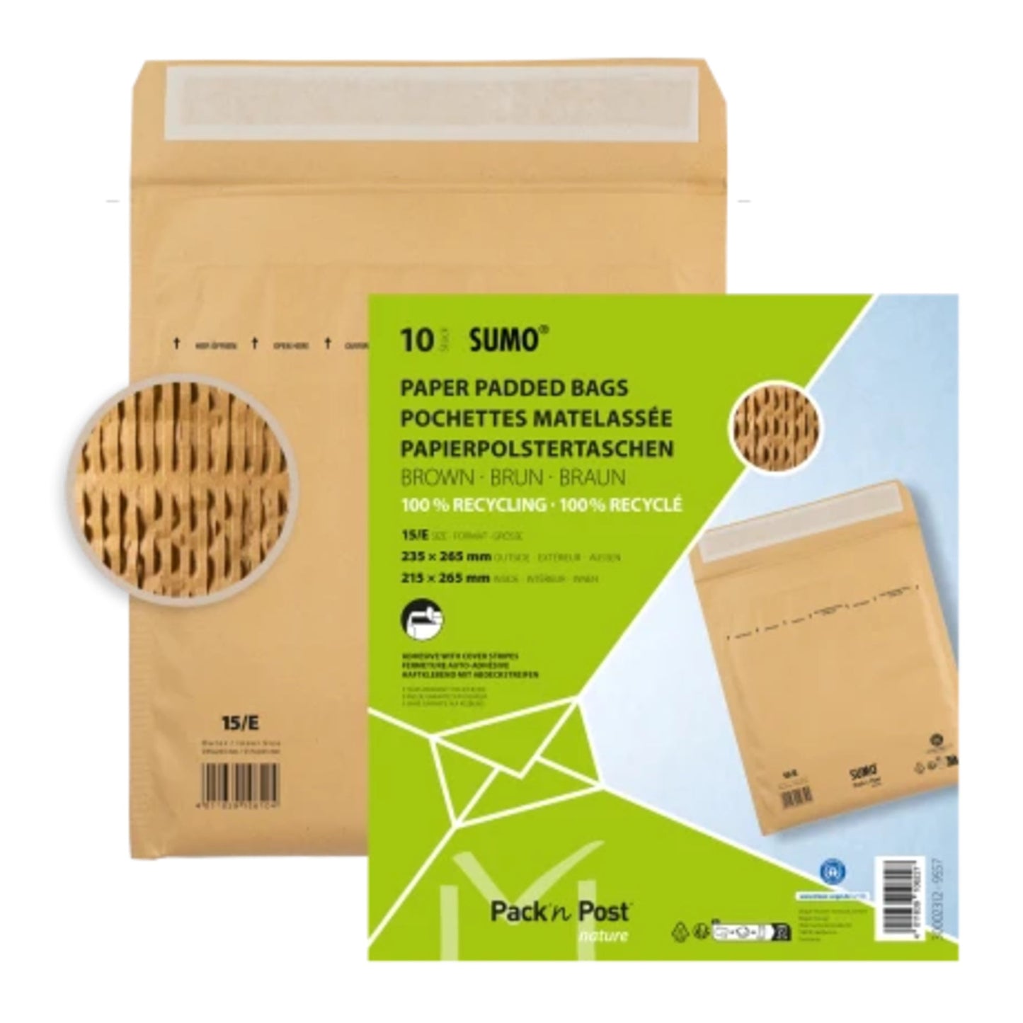 SUMO Papierpolstertasche E mit Haftklebung Papier, 100 % recycelt braun 10 St./Pack.