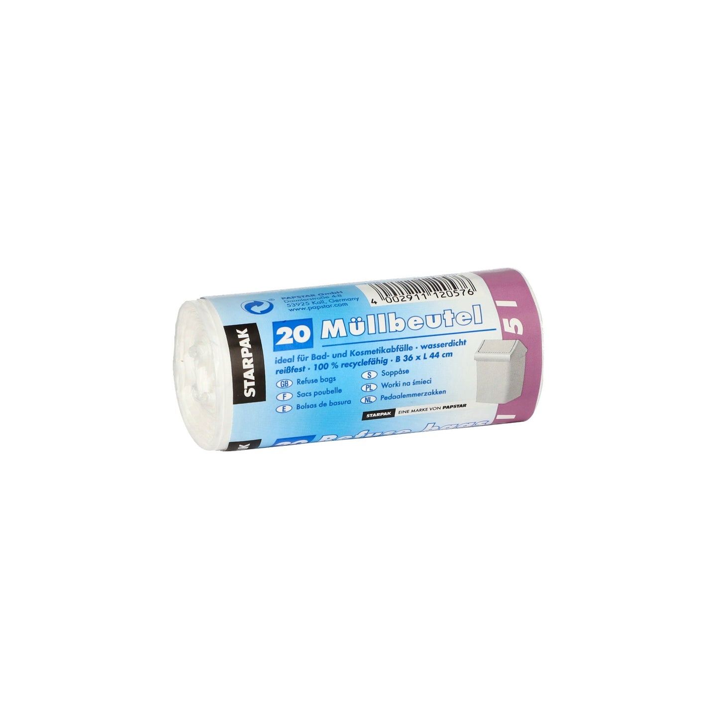 PAPSTAR Müllbeutel 36 x 44 cm (B x H) 16µm 5l LDPE weiß 20 St./Pack.