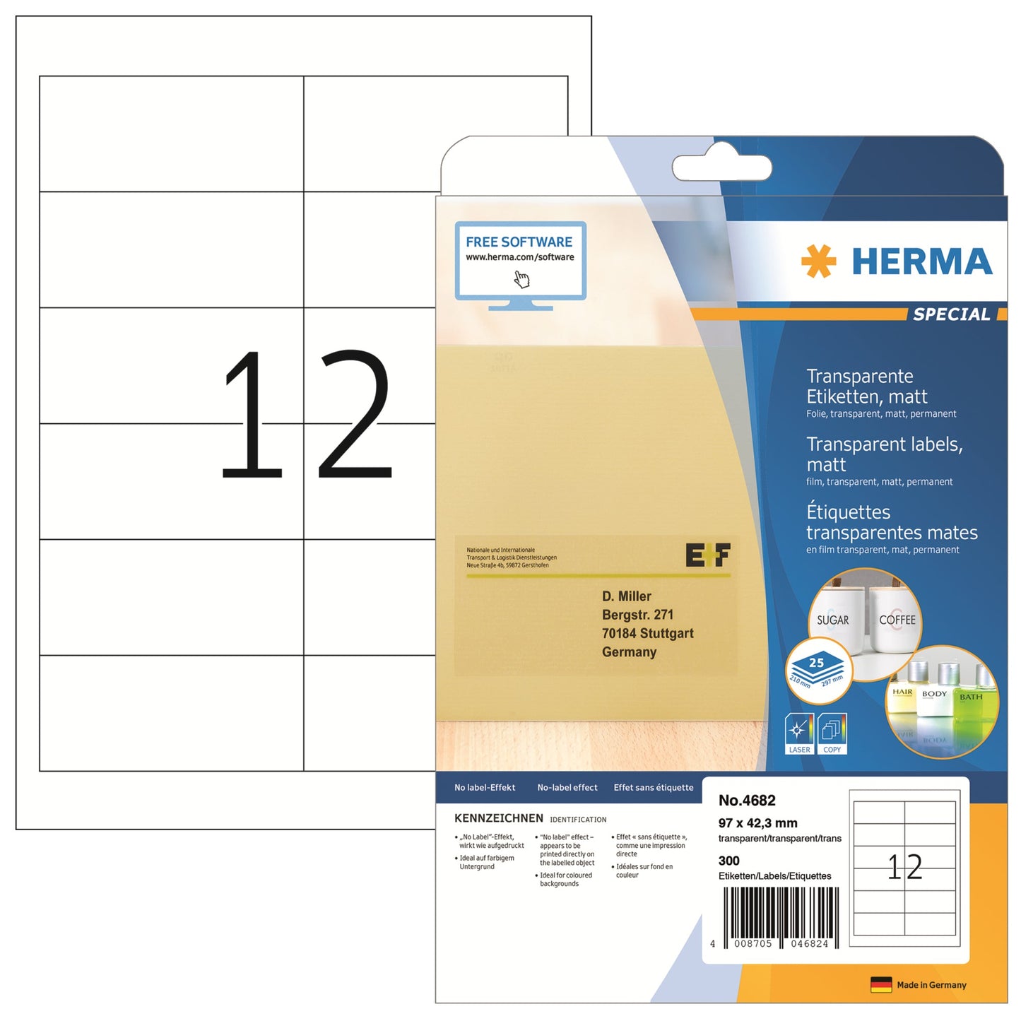 HERMA Folienetikett 97 x 42,3 mm (B x H) transparent 300 Etik./Pack.