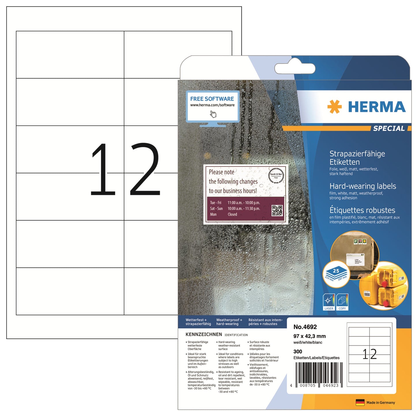 HERMA Folienetikett SPECIAL 97 x 42,3 mm (B x H) weiß 300 Etik./Pack.