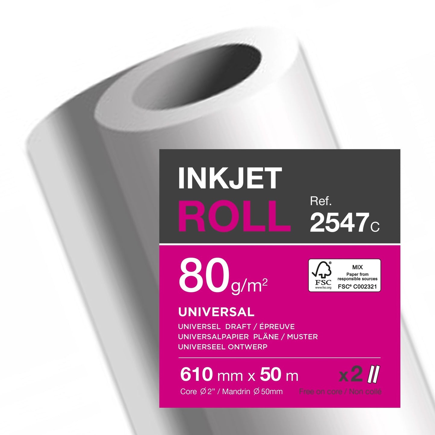 Clairefontaine Inkjetplotterpapier Inkjet Universal 610 mm x 50 m (B x L) 80g/m² hochweiß 2 Rl./Pack.