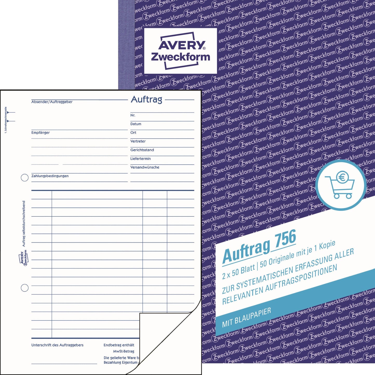 Avery Zweckform Auftragsformular 756 DIN A5 60g/m² nicht selbstdurchschreibend 1 Durchschlag handschriftlich weiß 2 x 50 Bl.