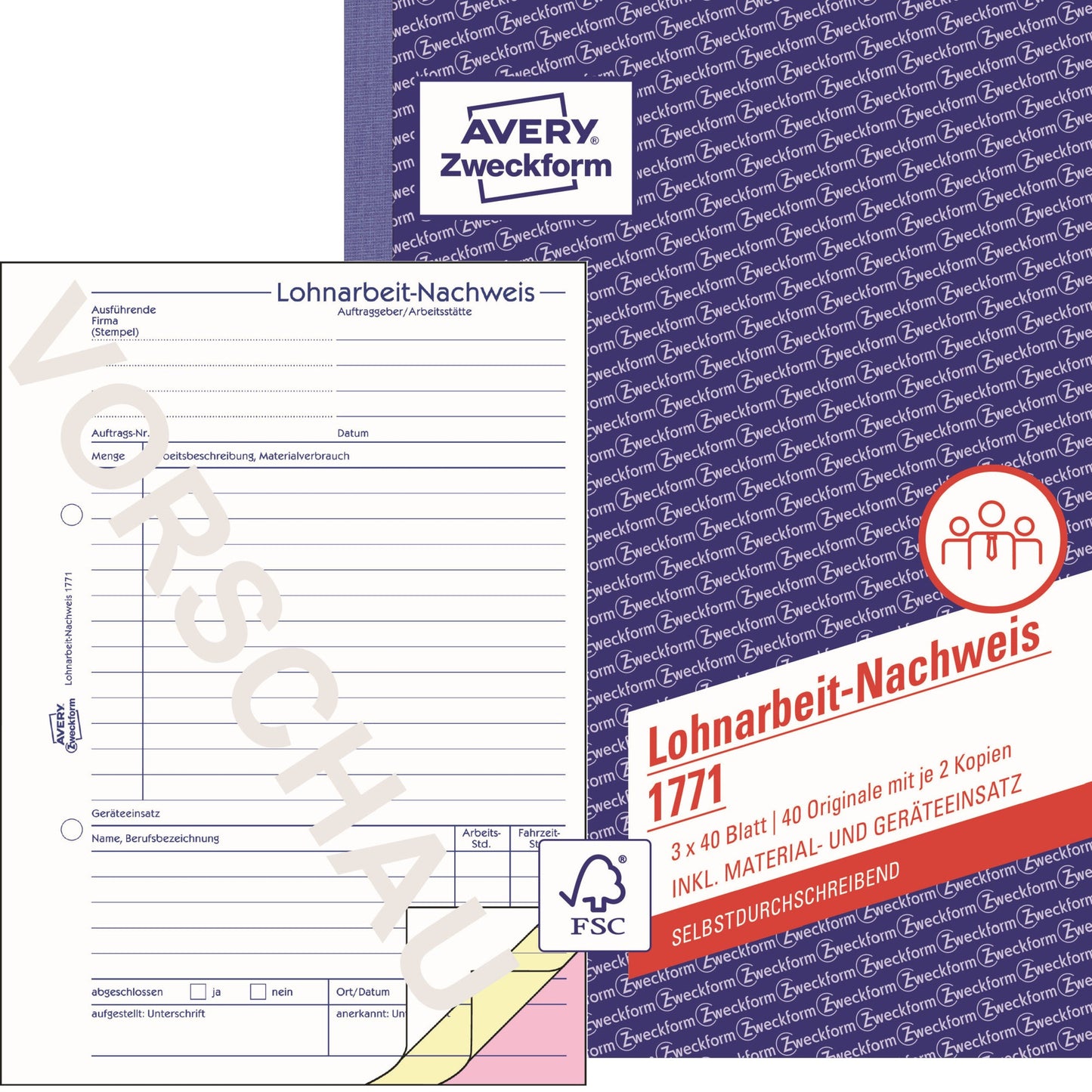 Avery Zweckform Lohnarbeitsnachweis 1771 DIN A5 60g/m² 2 Durchschläge 3 x 40 Bl.