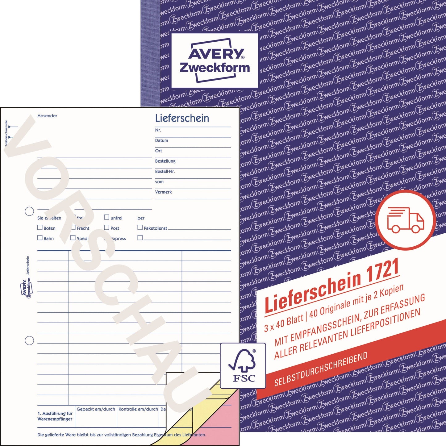 Avery Zweckform Lieferschein 1721 DIN A5 selbstdurchschreibend 3 x 40 Bl.