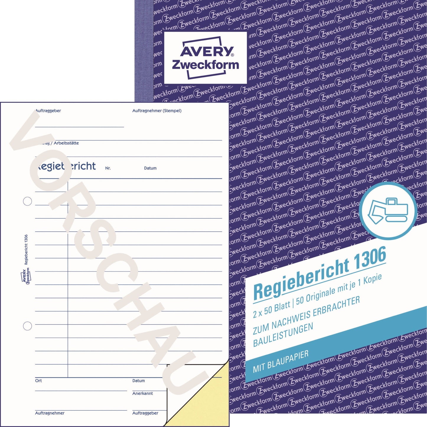 Avery Zweckform Regiebericht 1306 DIN A5 nicht selbstdurchschreibend 1 Durchschlag 2 x 50 Bl.