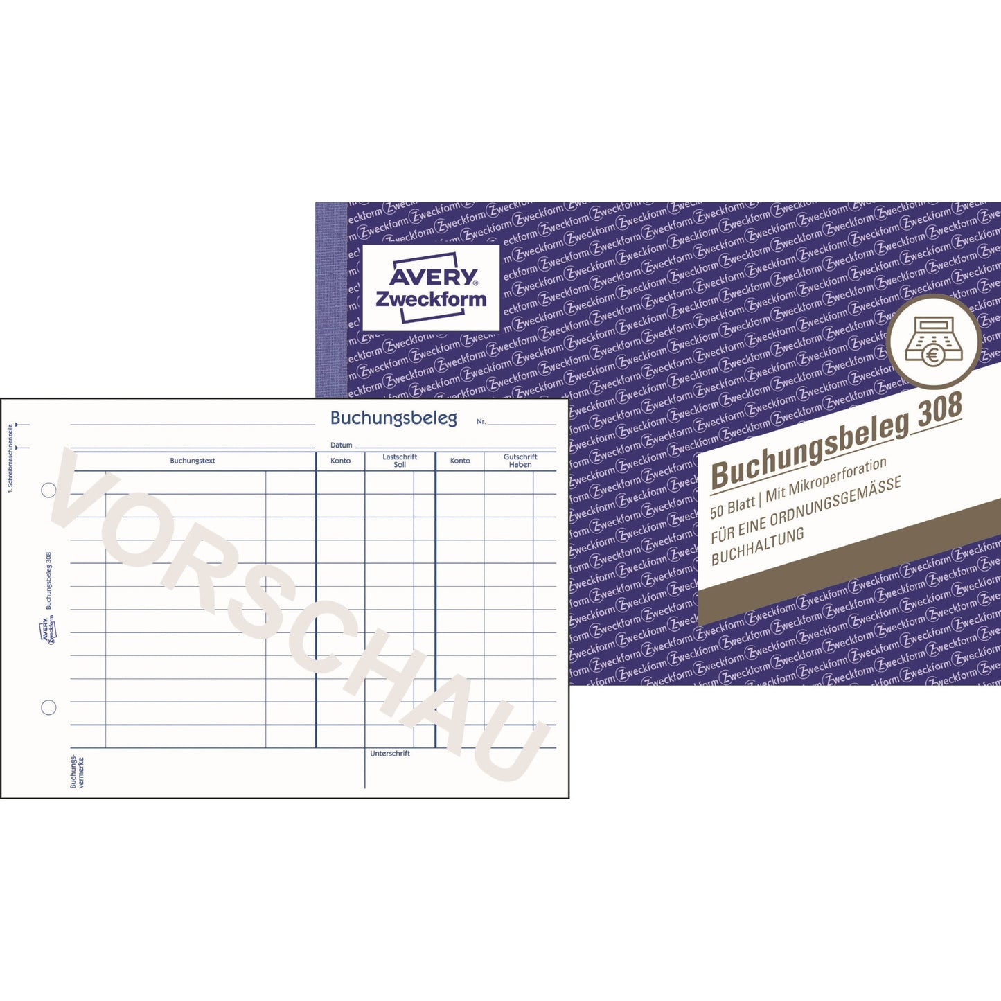 Avery Zweckform Buchungsbeleg 308 DIN A5 quer nicht selbstdurchschreibend 50 Bl.