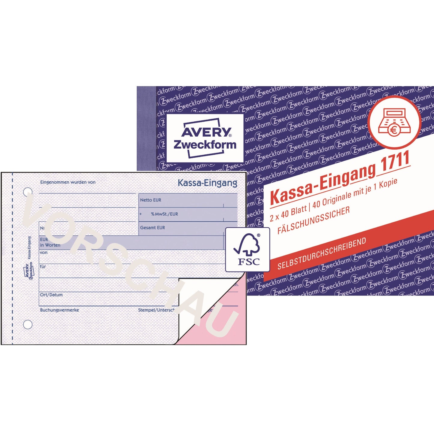 Avery Zweckform Einnahmebeleg 1711 DIN A6 quer 2 x 40 Bl.