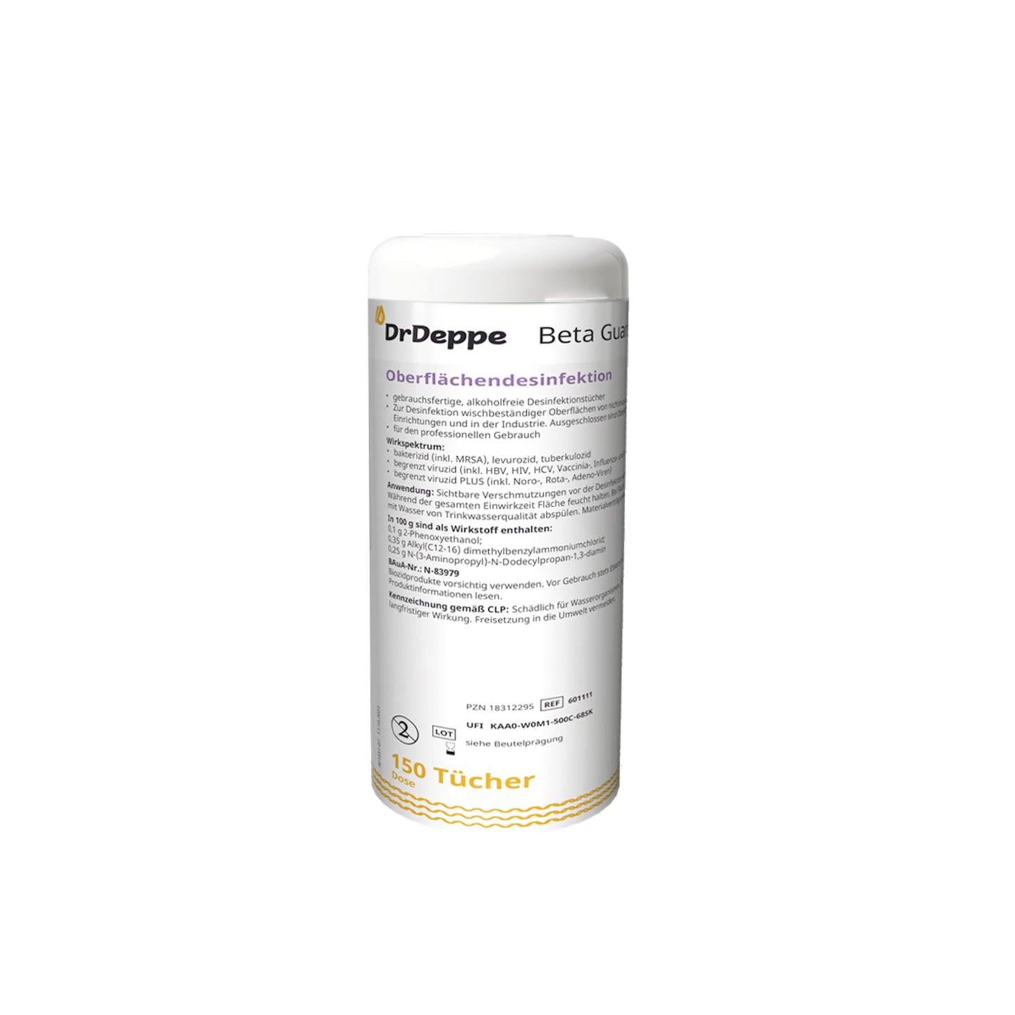 Dr. Deppe Desinfektionstücher Beta Guard rfu Oberfläche 15 x 18 cm (B x H) alkoholfrei bakterizid, levurozid, tuberkulozid, begrenzt viruzid, begrenzt viruzid PLUS 7-9 Polypropylen 150 St./Pack.