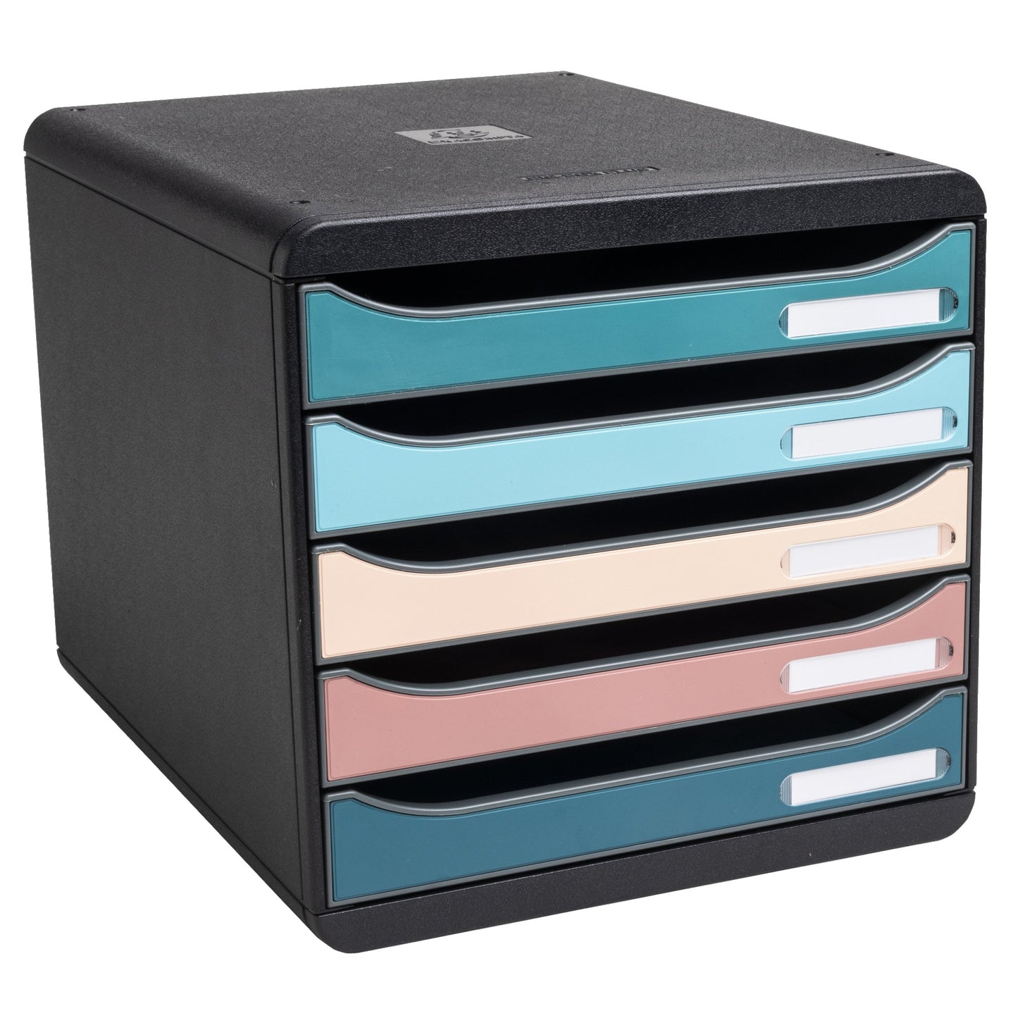 Exacompta Schubladenbox BIG-BOX plus 5 Schubladen DIN A4, Überbreite Polystyrol Gehäusefarbe: schwarz Farbe der Schublade: mehrfarbig