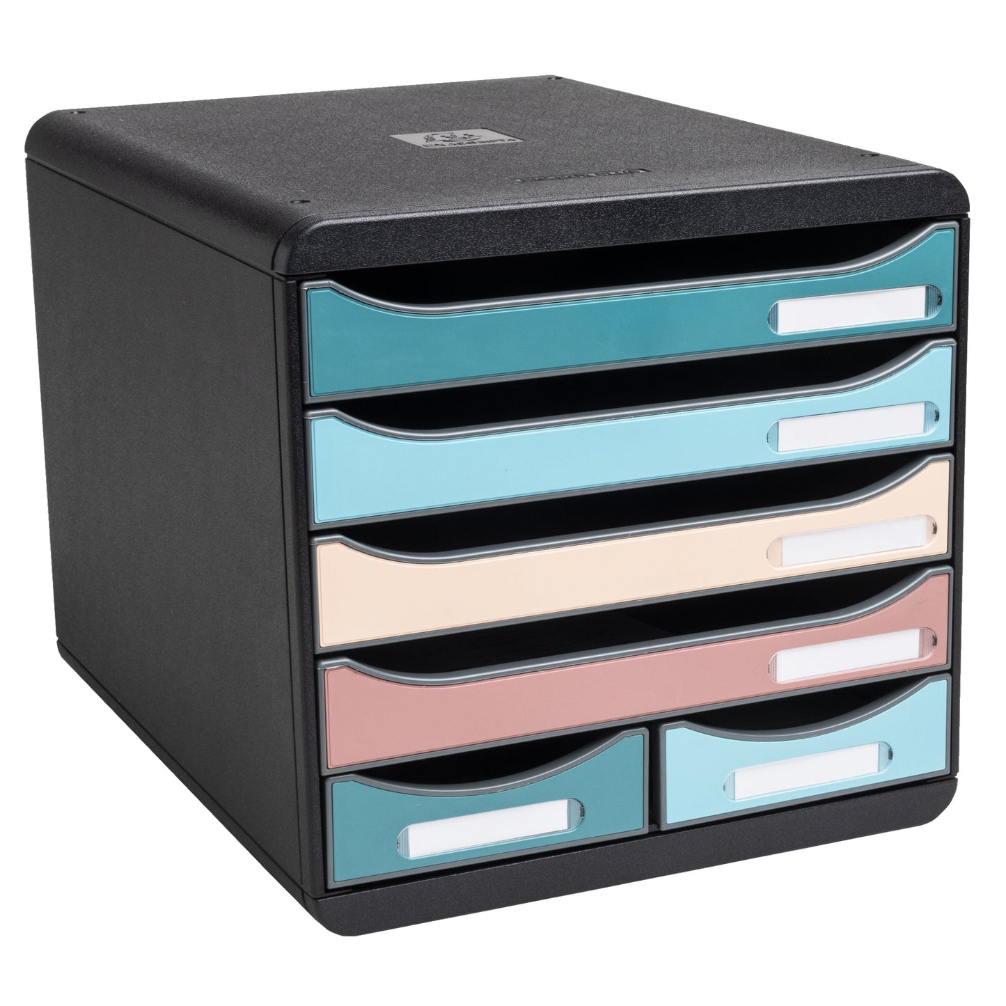 Exacompta Schubladenbox BIG-BOX Maxi 6 Schubladen DIN A4, Überbreite Polystyrol Gehäusefarbe: schwarz Farbe der Schublade: mehrfarbig