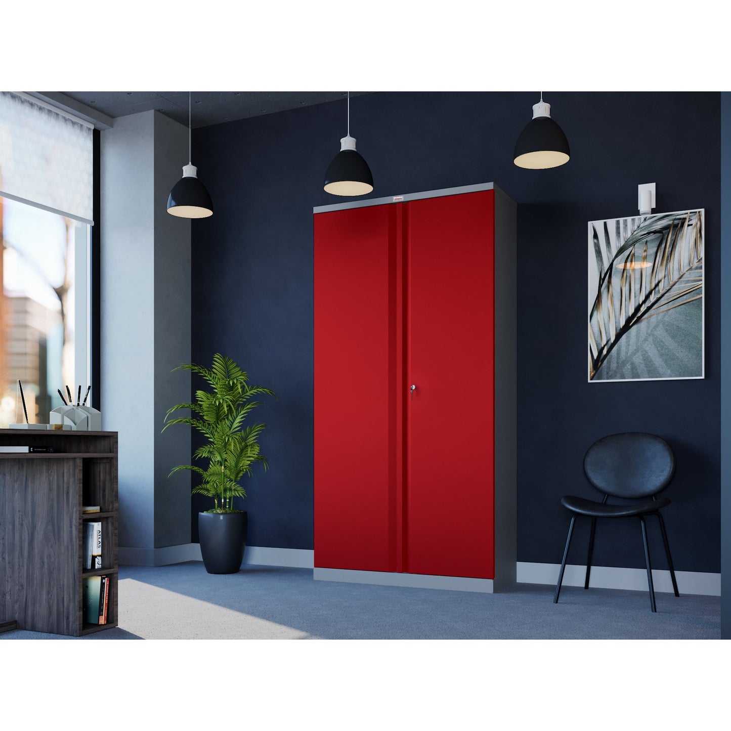 Phoenix Flügeltürenschrank 915 x 1.830 x 370 mm (B x H x T) 4 Fachböden Stahl, pulverbeschichtet Farbe der Front: rot Farbe des Korpus: grau