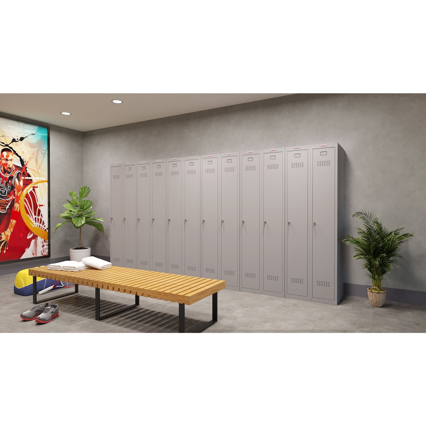 Phoenix Kleiderspind Personal Locker 300 x 1.830 x 500 mm (B x H x T) 1 Abteil Stahl, pulverbeschichtet Farbe der Front: grau Farbe des Korpus: grau