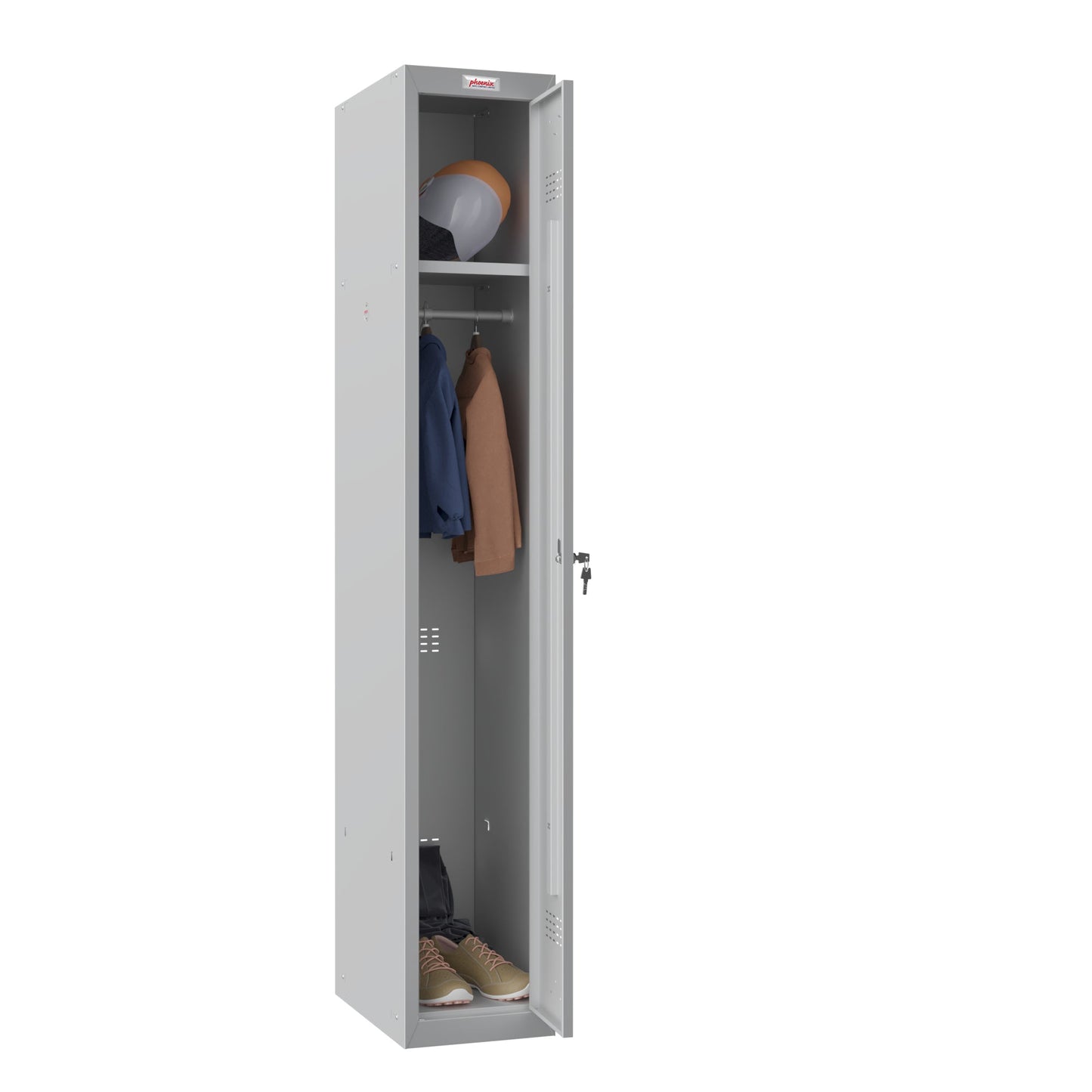 Phoenix Kleiderspind Personal Locker 300 x 1.830 x 500 mm (B x H x T) 1 Abteil Stahl, pulverbeschichtet Farbe der Front: grau Farbe des Korpus: grau