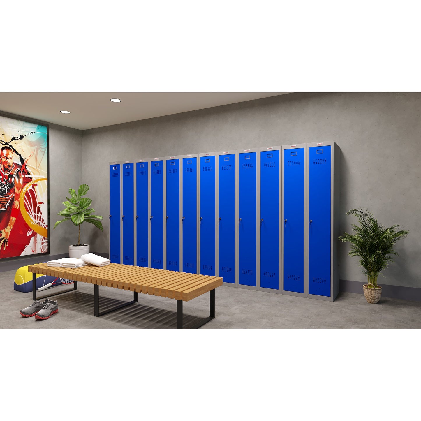 Phoenix Kleiderspind Personal Locker 300 x 1.830 x 500 mm (B x H x T) 1 Abteil Stahl, pulverbeschichtet Farbe der Front: blau Farbe des Korpus: grau