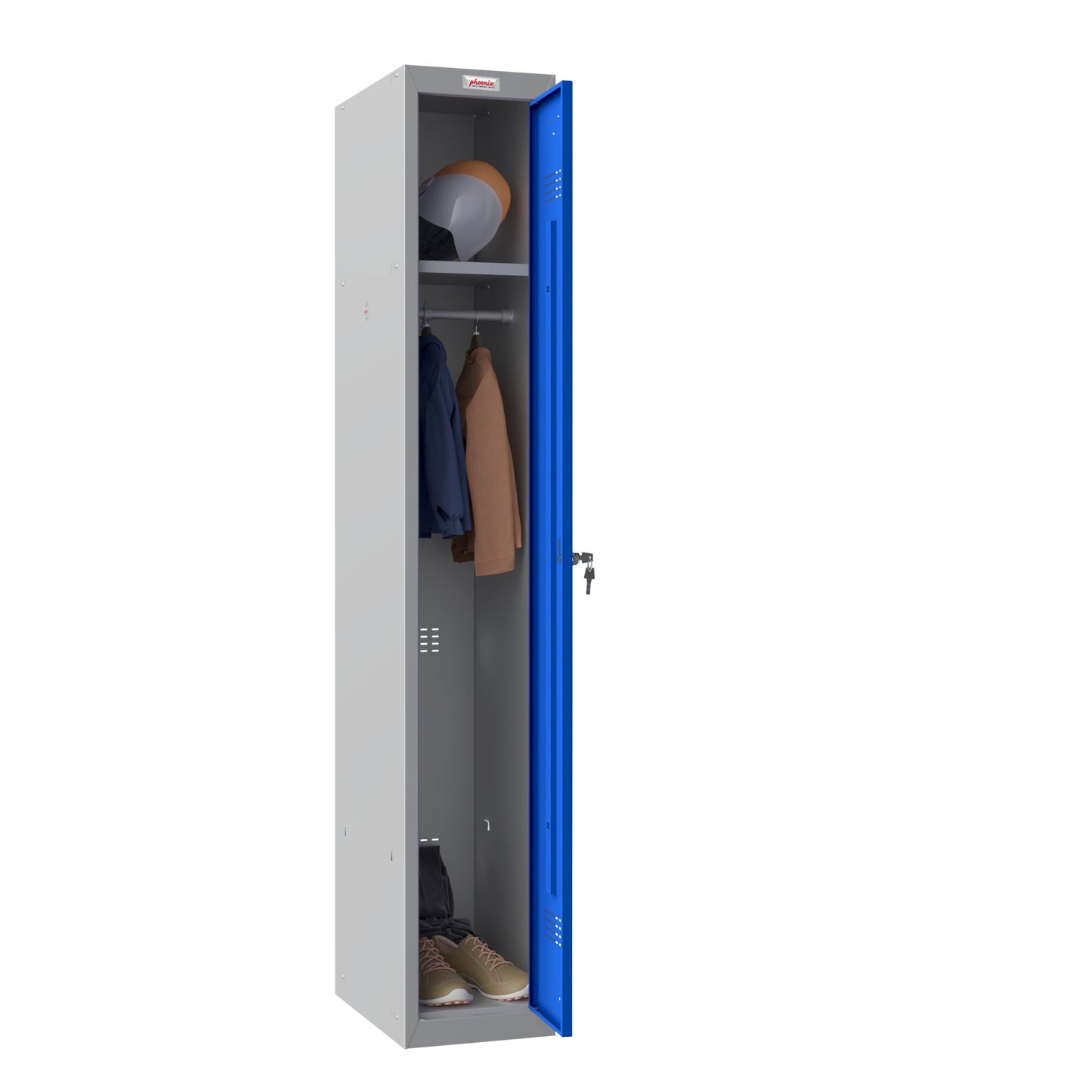 Phoenix Kleiderspind Personal Locker 300 x 1.830 x 500 mm (B x H x T) 1 Abteil Stahl, pulverbeschichtet Farbe der Front: blau Farbe des Korpus: grau