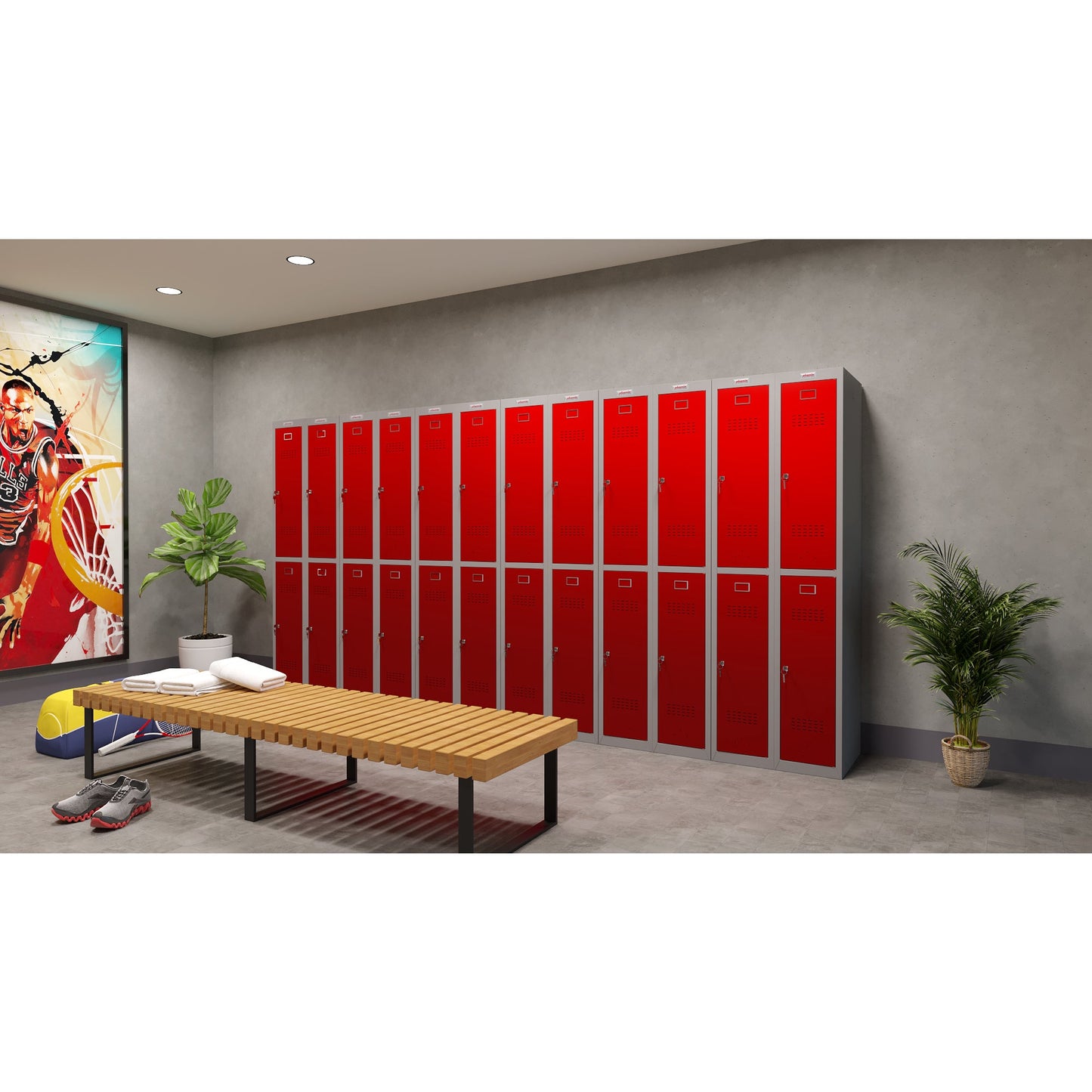 Phoenix Kleiderspind Personal Locker 300 x 1.830 x 500 mm (B x H x T) 1 Abteil Stahl Farbe der Front: rot Farbe des Korpus: grau