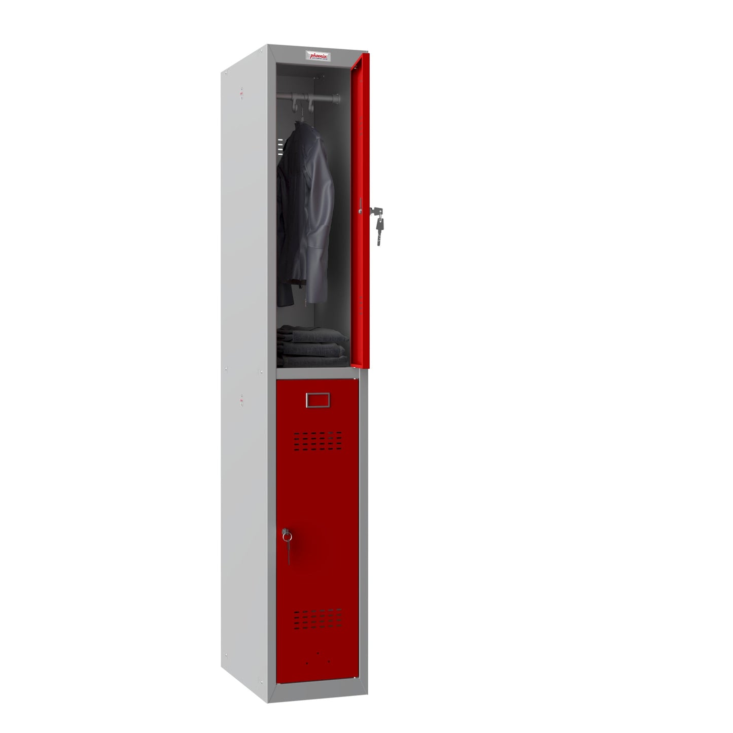 Phoenix Kleiderspind Personal Locker 300 x 1.830 x 500 mm (B x H x T) 1 Abteil Stahl Farbe der Front: rot Farbe des Korpus: grau