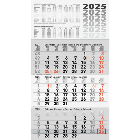 Glocken Wandkalender 30 x 52 cm (B x H) 2025 anthrazit/rot