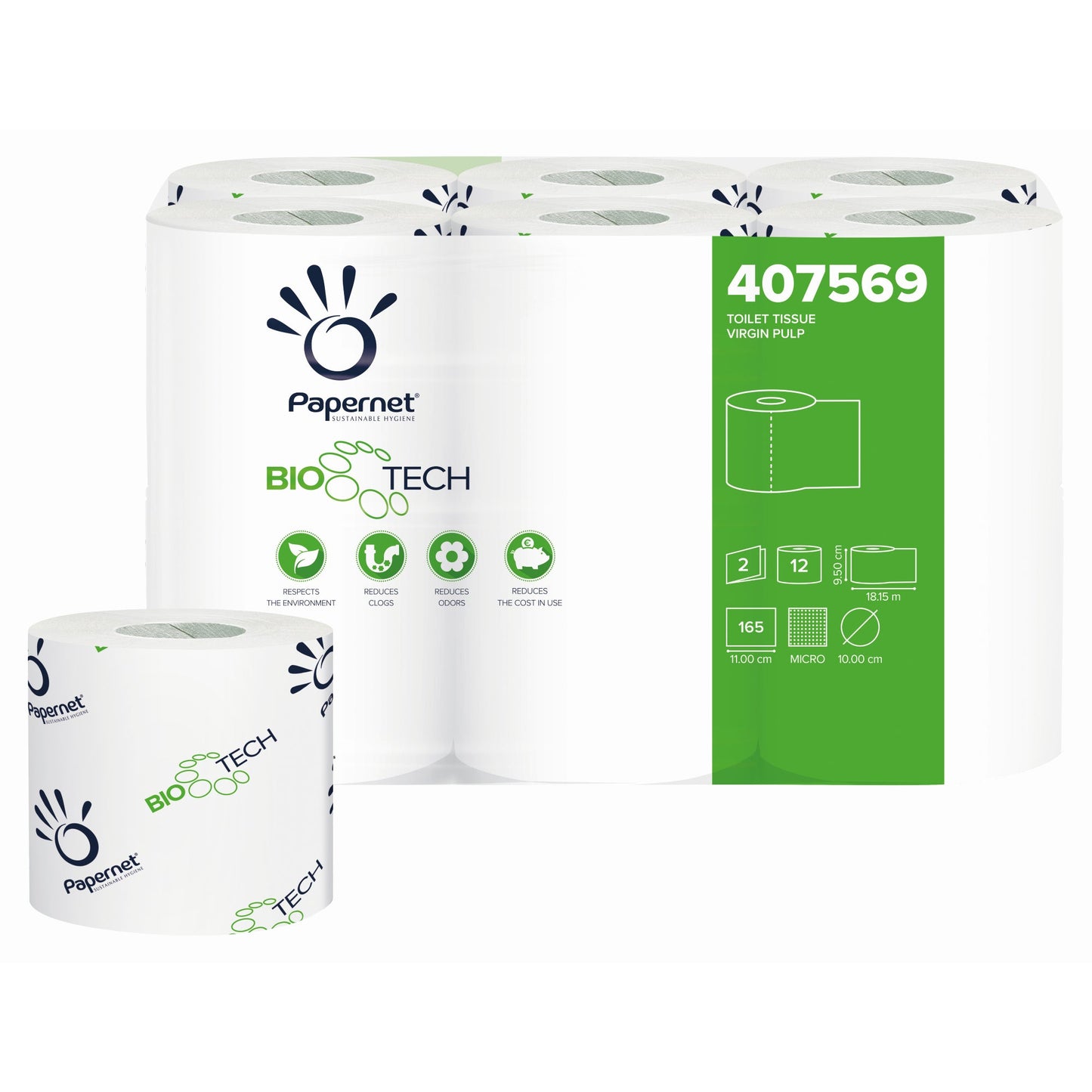 Papernet Toilettenpapier BioTech 2-lagig weiß 165 Bl./Rl. 8 x 12 Rl./Pack.